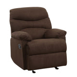 The lovely Arcadia Glider recliner offers comfort, style and value for any home. A smooth microfiber seat cushion provides relaxation from seat to toe with an easy to reach external handle for operating the reclining mechanism.