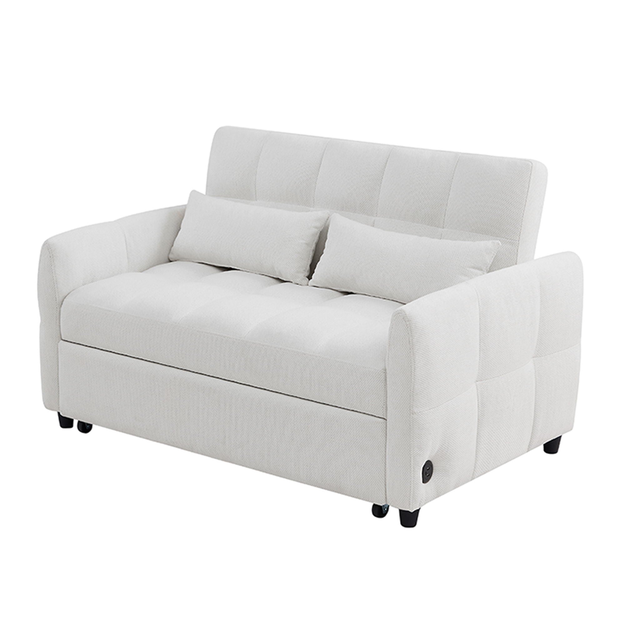 Loveseat Sofa Pull-Out Bed With Adjustable Backrest, 3 USB Ports And 2 Lumbar Pillows For Living Room