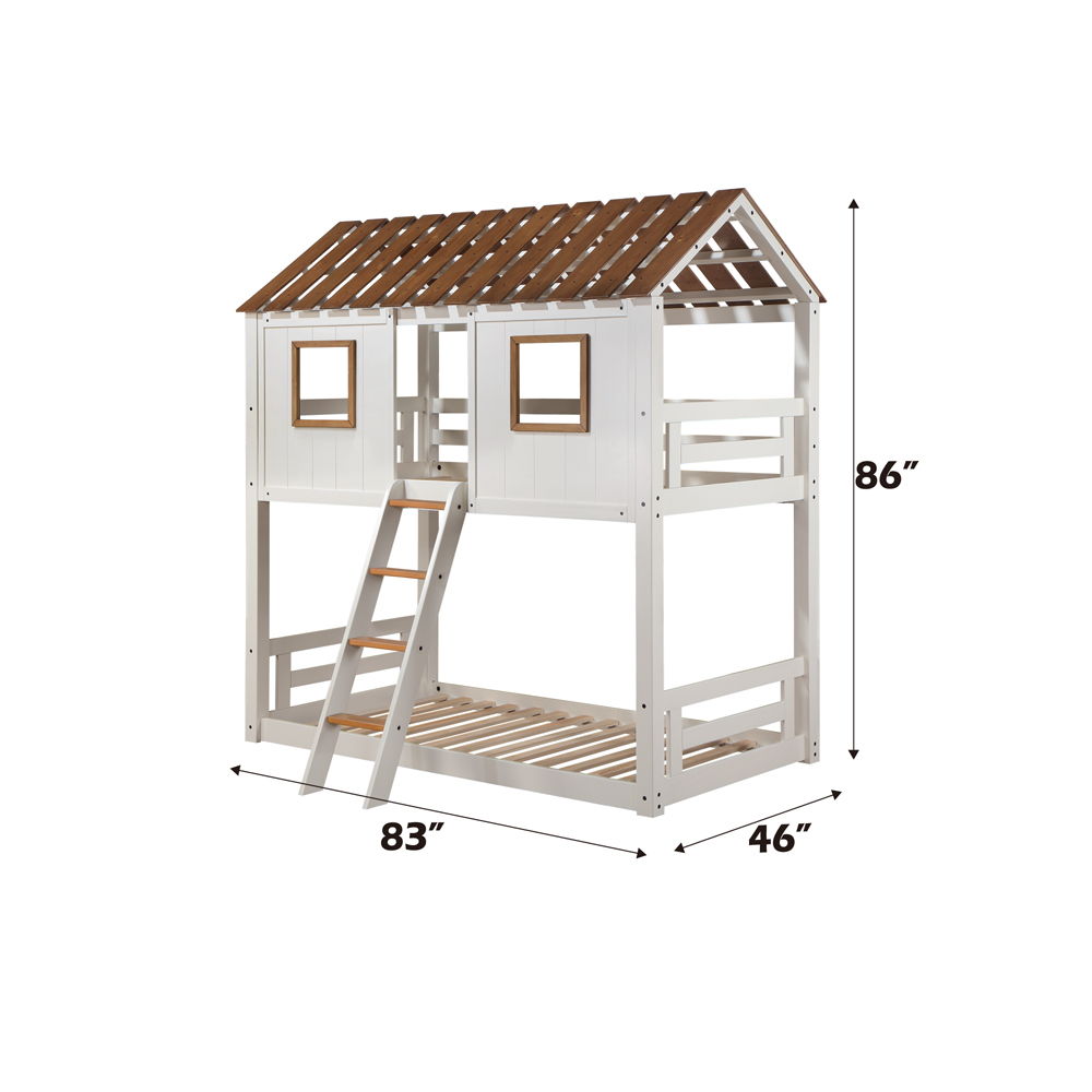 Inara - Twin Over Twin Bunk Bed - White & Rustic Oak