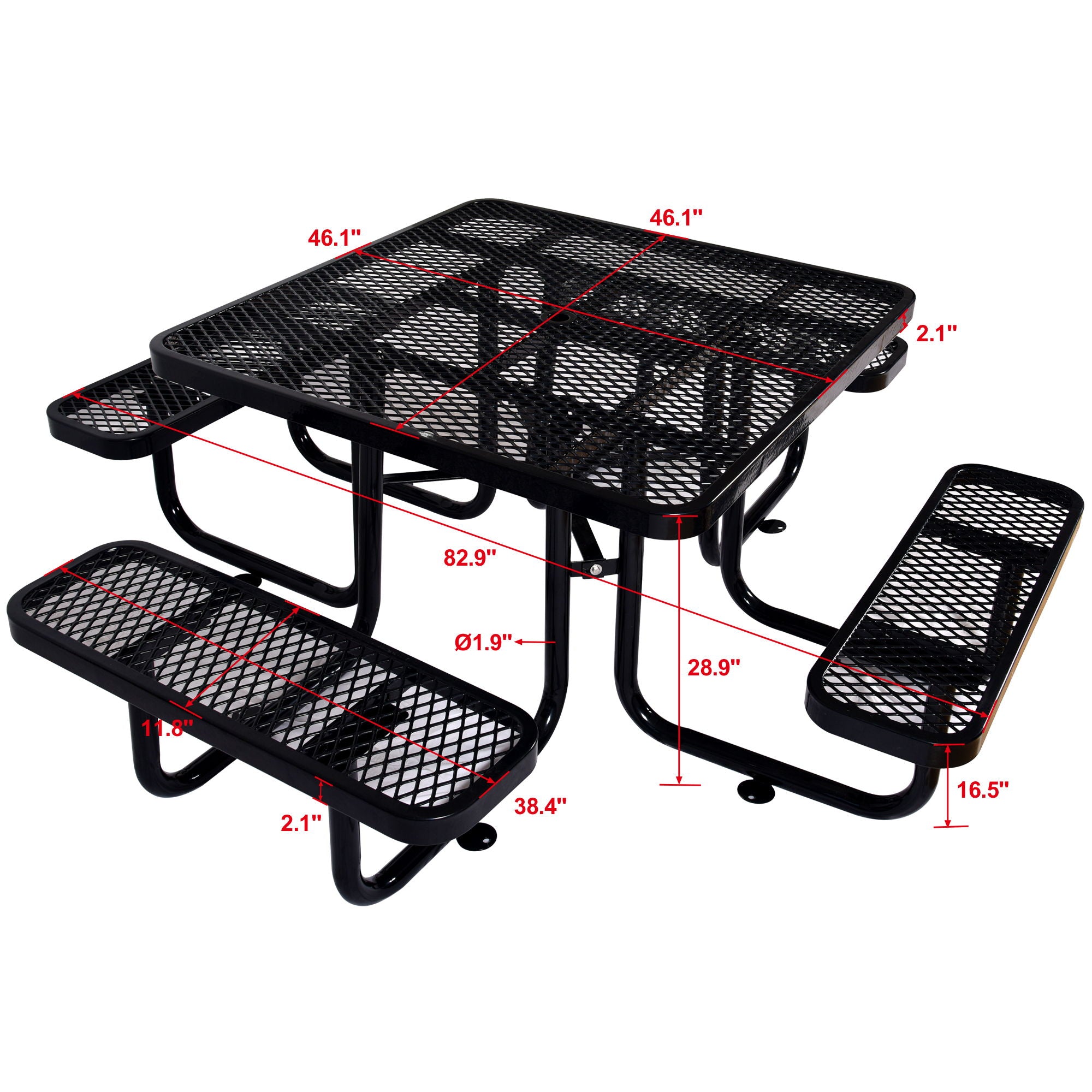 Square Outdoor Steel Picnic Table, With Umbrella Pole