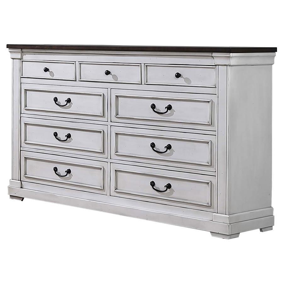 Coaster Fine Furniture Hillcrest - 9-Drawer Dresser - Distressed White | Meri Furniture