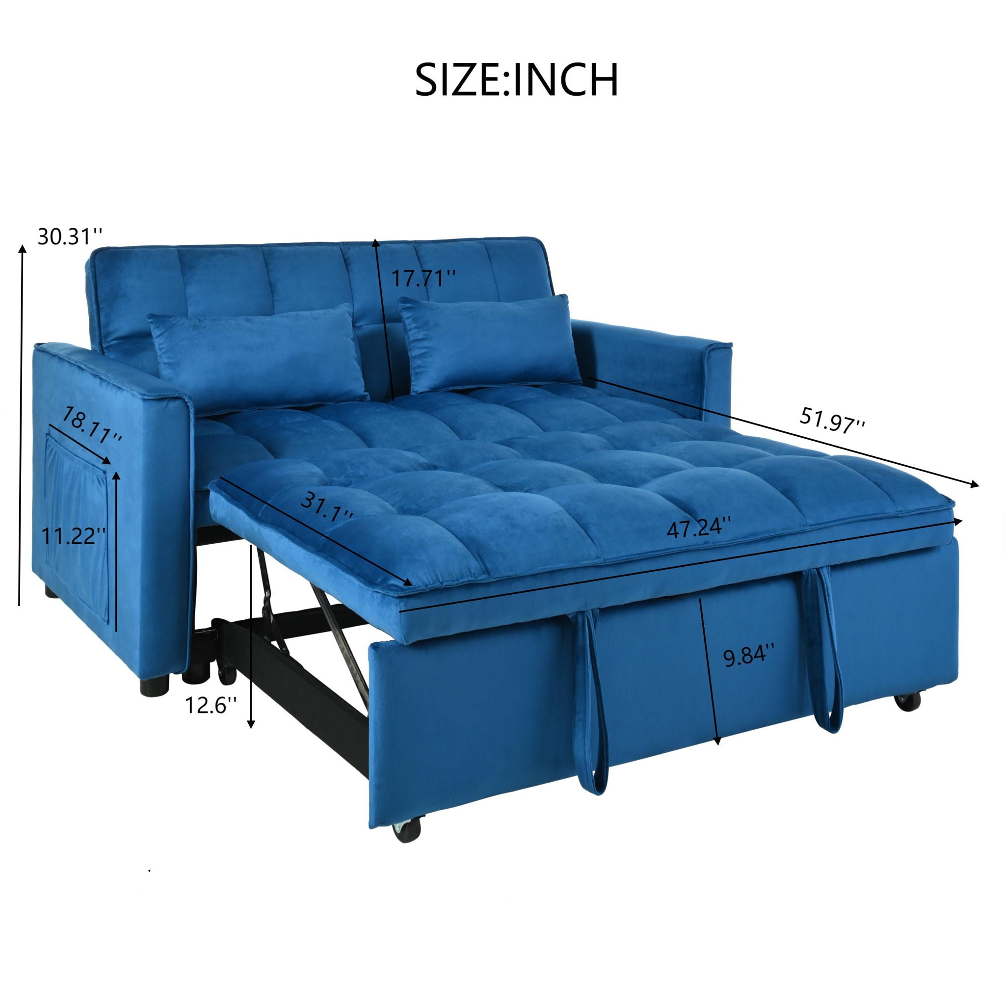 3 In 1 Pull Out Couch Convertible Sofa Bed With Reclining Backrest