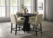 Jasper 5Pc 47" Round Ebony Black Pedestal Counter Height Set with Beige Upholstered Chairs