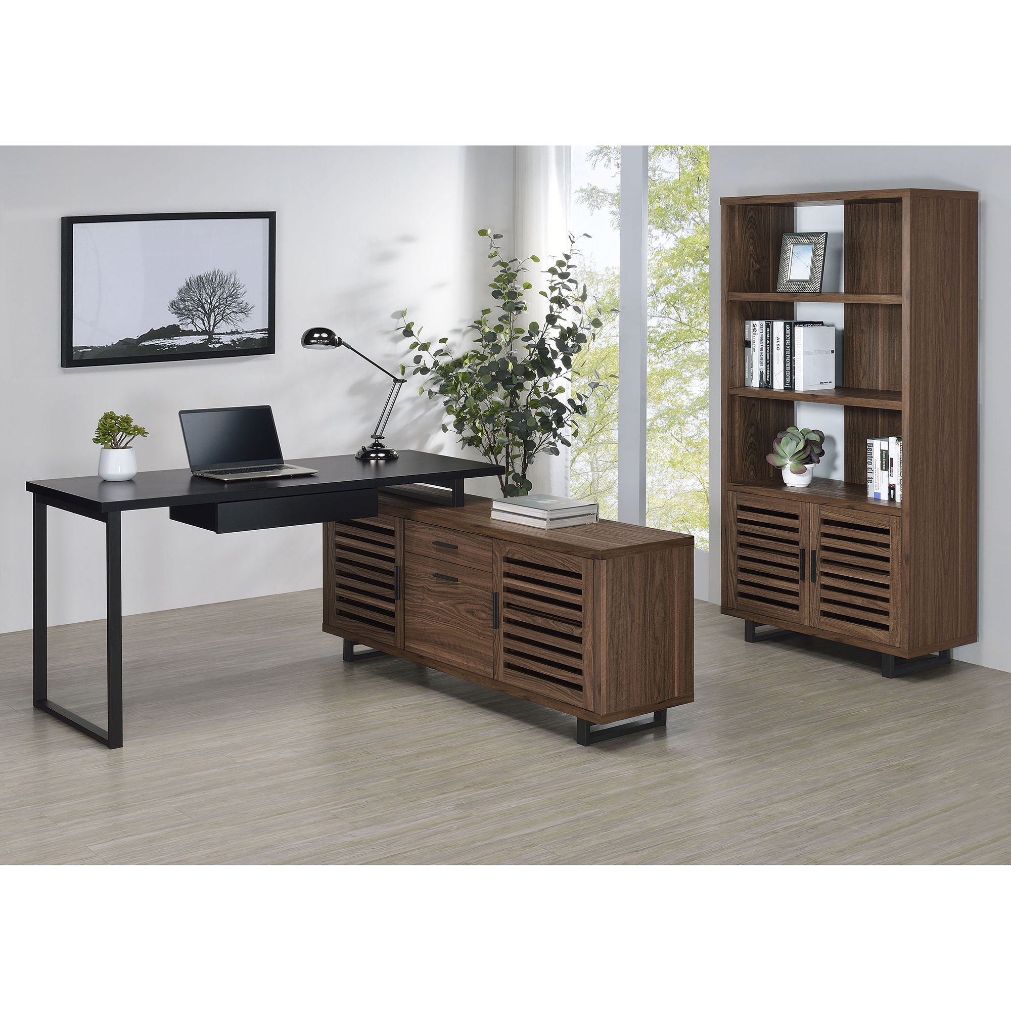 Rodger - L Shape Office Desk With Storage, Workstation For Home Or Office - Walnut