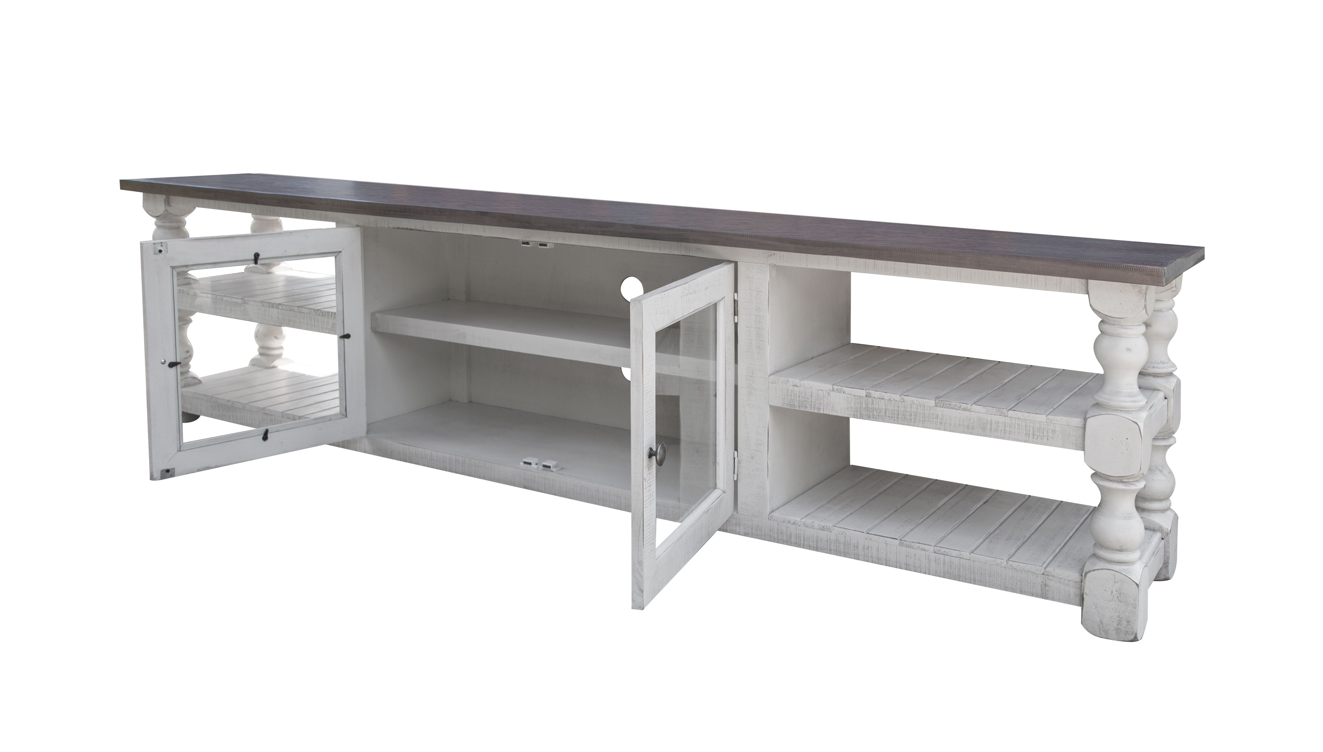 International Furniture Direct Stone - 93" TV Stand - Antiqued Ivory / Weathered Gray | Meri Furniture