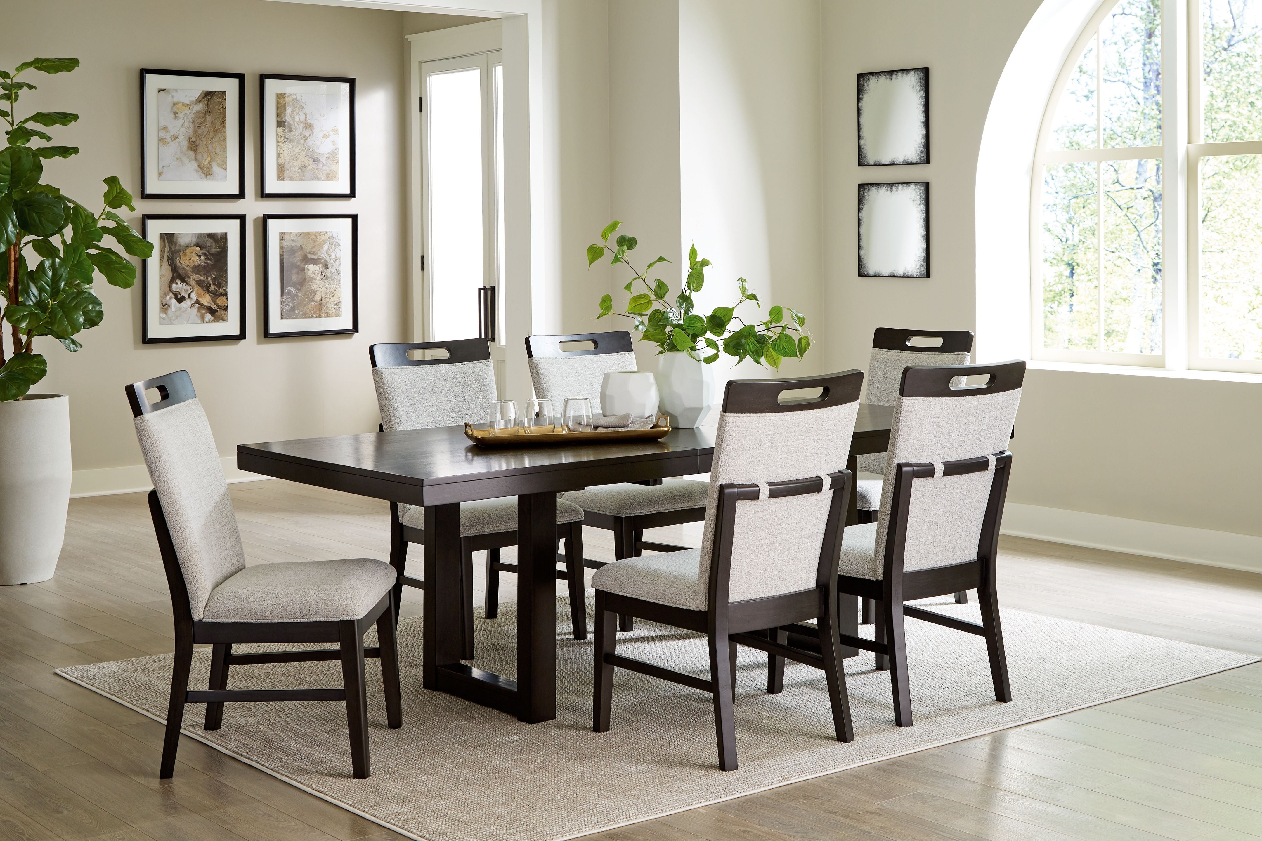 Signature Design by Ashley® Neymorton - Dark Grayish Brown - 7 Pc. - Rectangular Extension Table, 6 Side Chairs | Meri Furniture