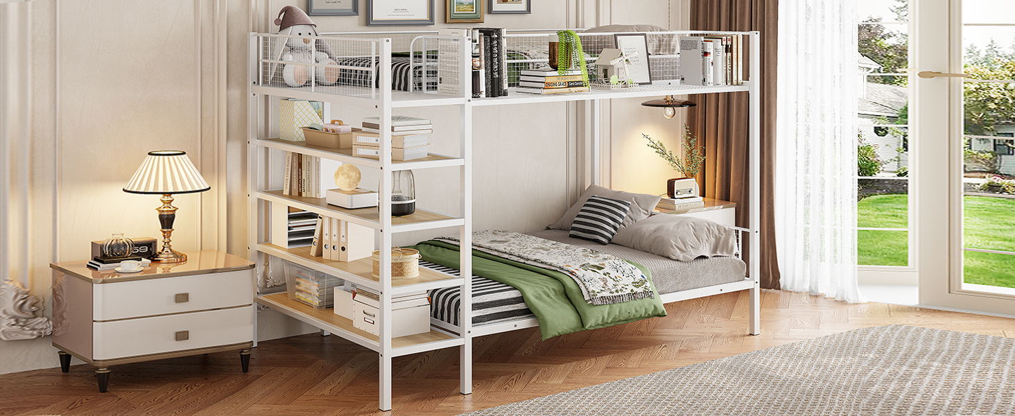 Bunk Bed With 5 Tier Shelves