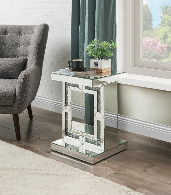 Noralie - 16" Accent Table - Mirrored & Faux Diamonds