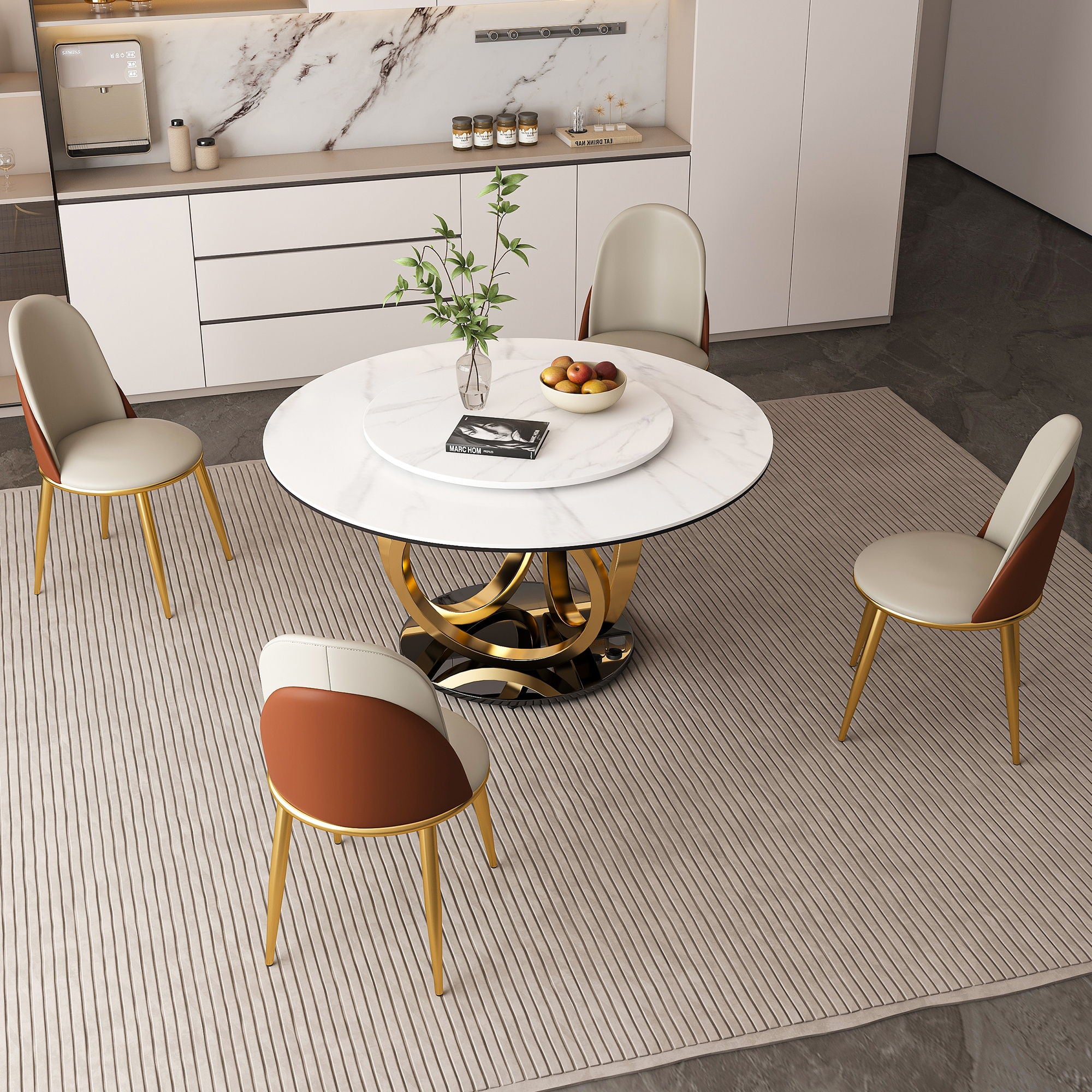 Round Dining Table With 360° Smooth Lazy Susan Stain / Heat - Gold / Black / White