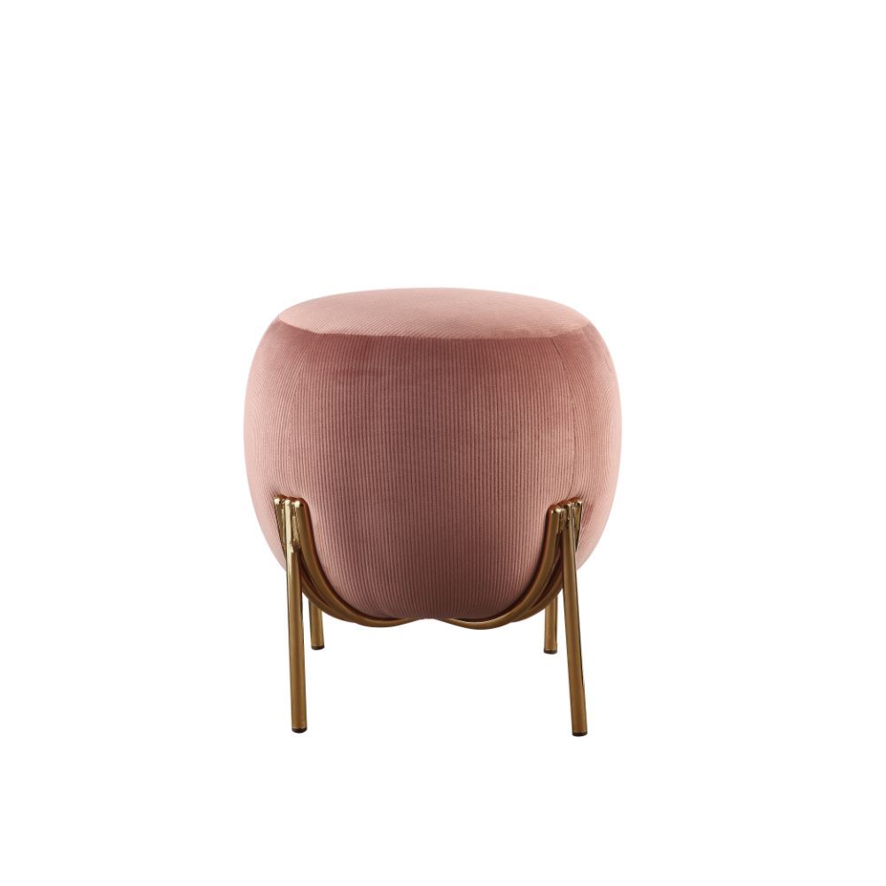 Assembled, Backless Round Ottoman (NO Storage) • Fully Padded Seat: Corduroy • Armless • Wooden Inner Frame • Metal Straight Leg