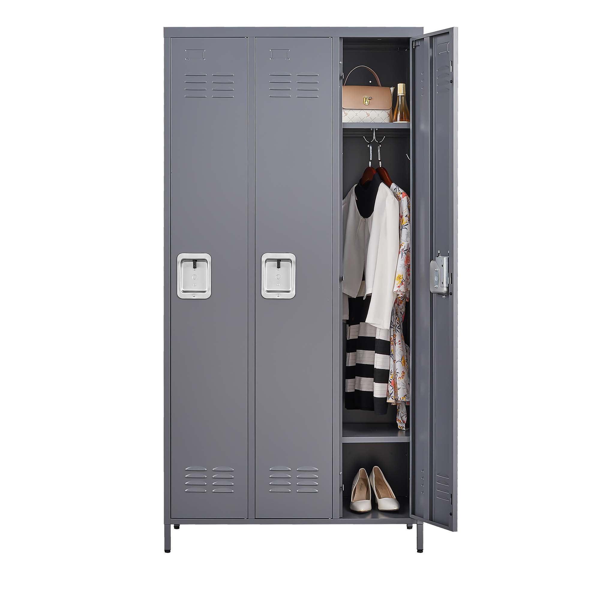 3 Door Lockers With Lock For Home, Gym, Office, School, And Garage - Gray