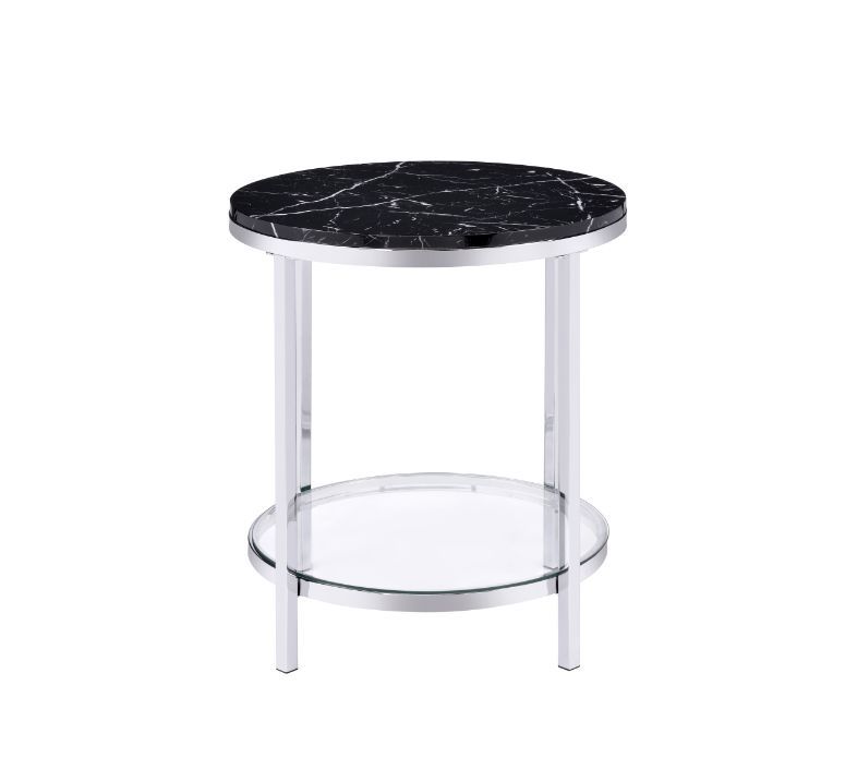 ACME Virlana - End Table - Faux Black Marble & Chrome Finish | Meri Furniture