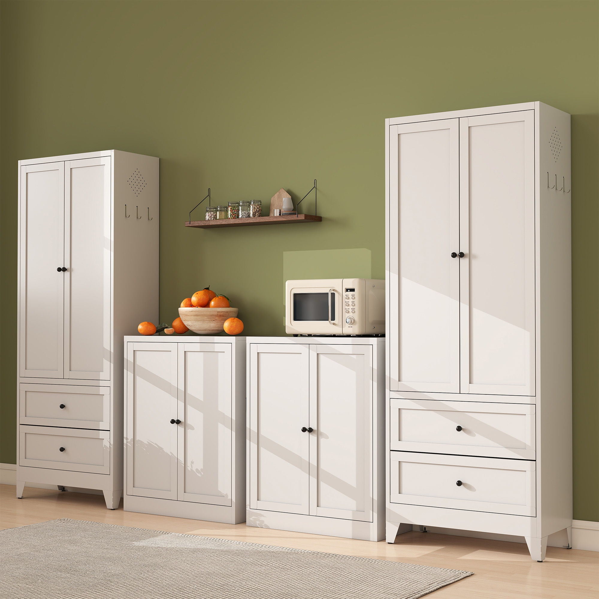 Pantry Cabinet With Adjustable Shelves Freestanding Kitchen Storage Organizer - White