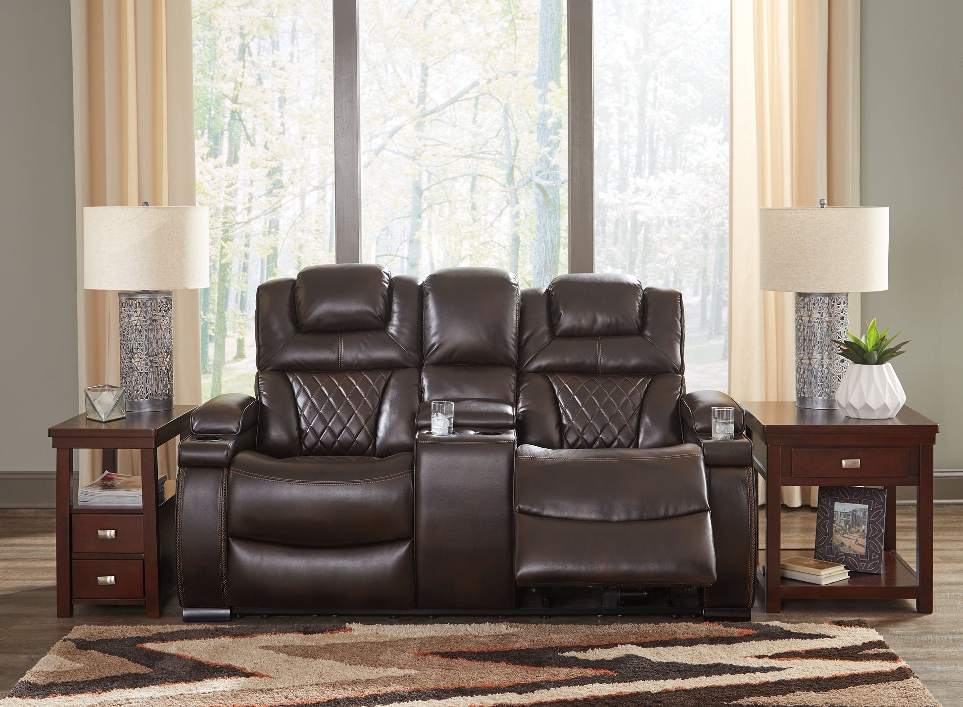 Signature Design by Ashley® Warnerton - Chocolate - Pwr Rec Loveseat/Con/Adj Hdrst | Meri Furniture