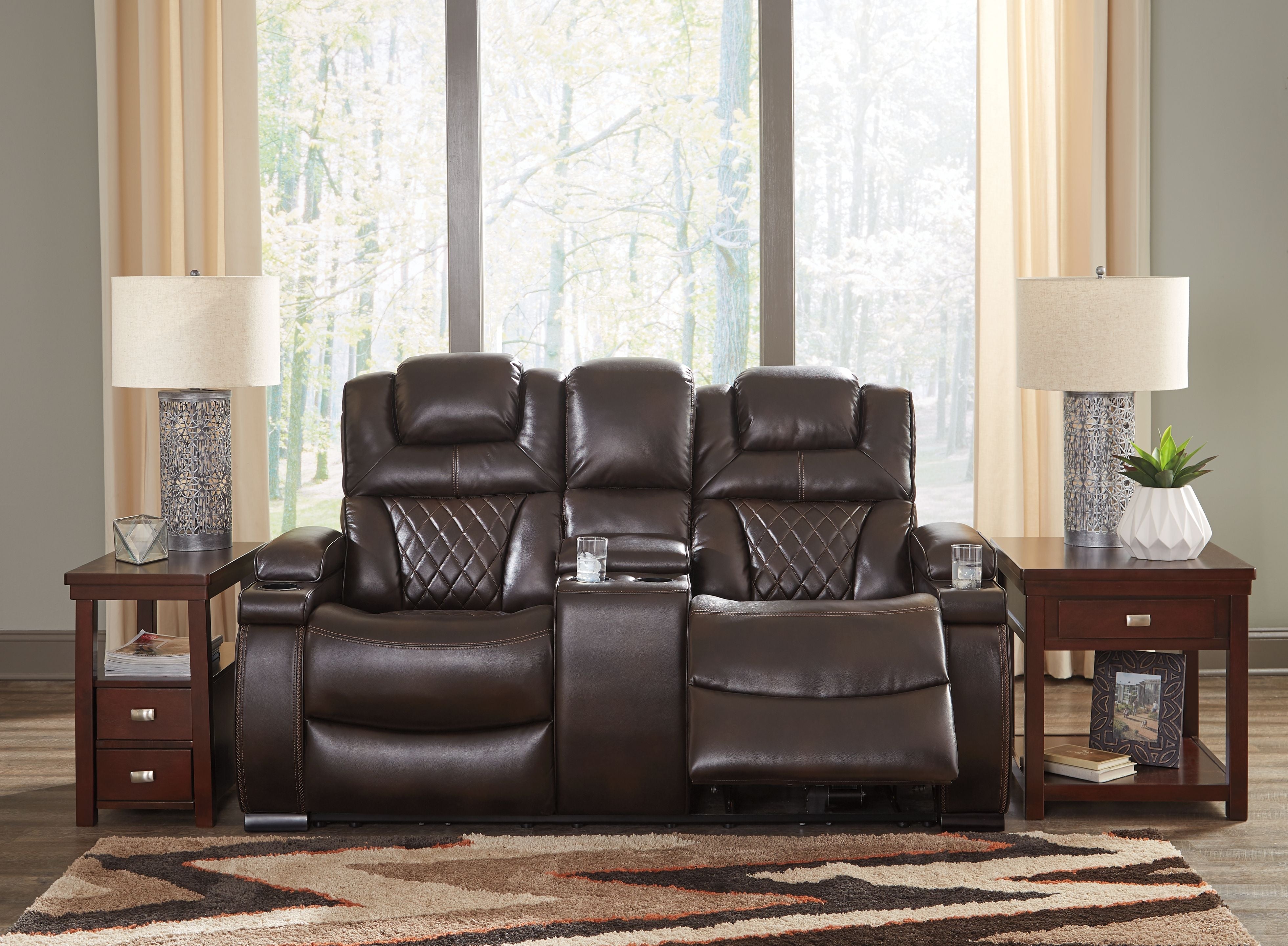 Signature Design by Ashley® Warnerton - Chocolate - Pwr Rec Loveseat/Con/Adj Hdrst | Meri Furniture