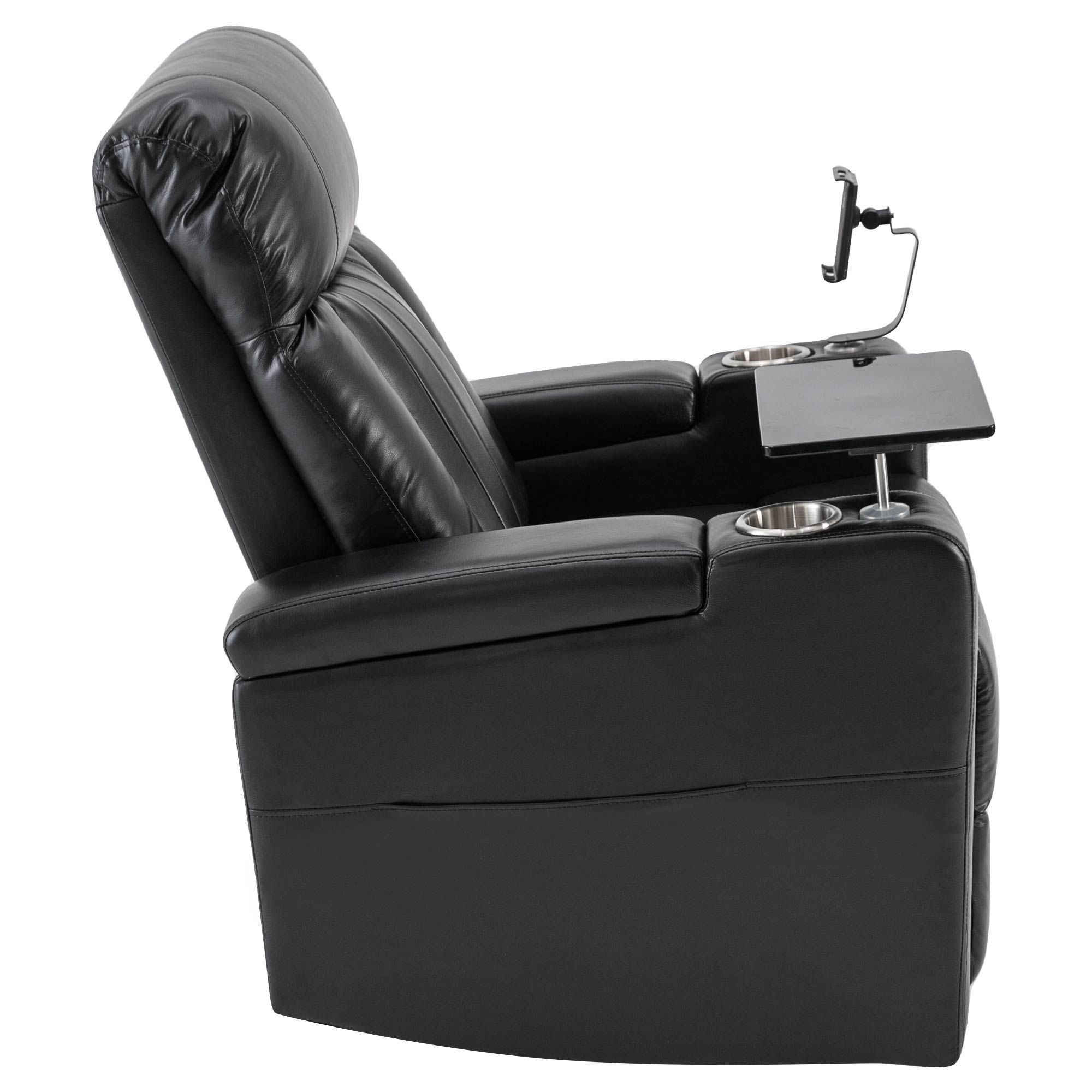 Premium Power Recliner & Storage Arms, Cupholders, Swivel Tray Table And Cell Phone Stand - Black