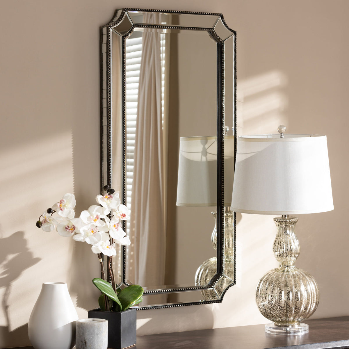 Romina Art Deco Antique Silver Finished Accent Wall Mirror