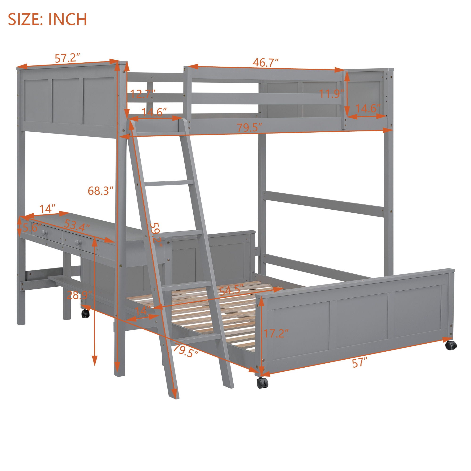 Full Over Full Bunk Bed With Desk