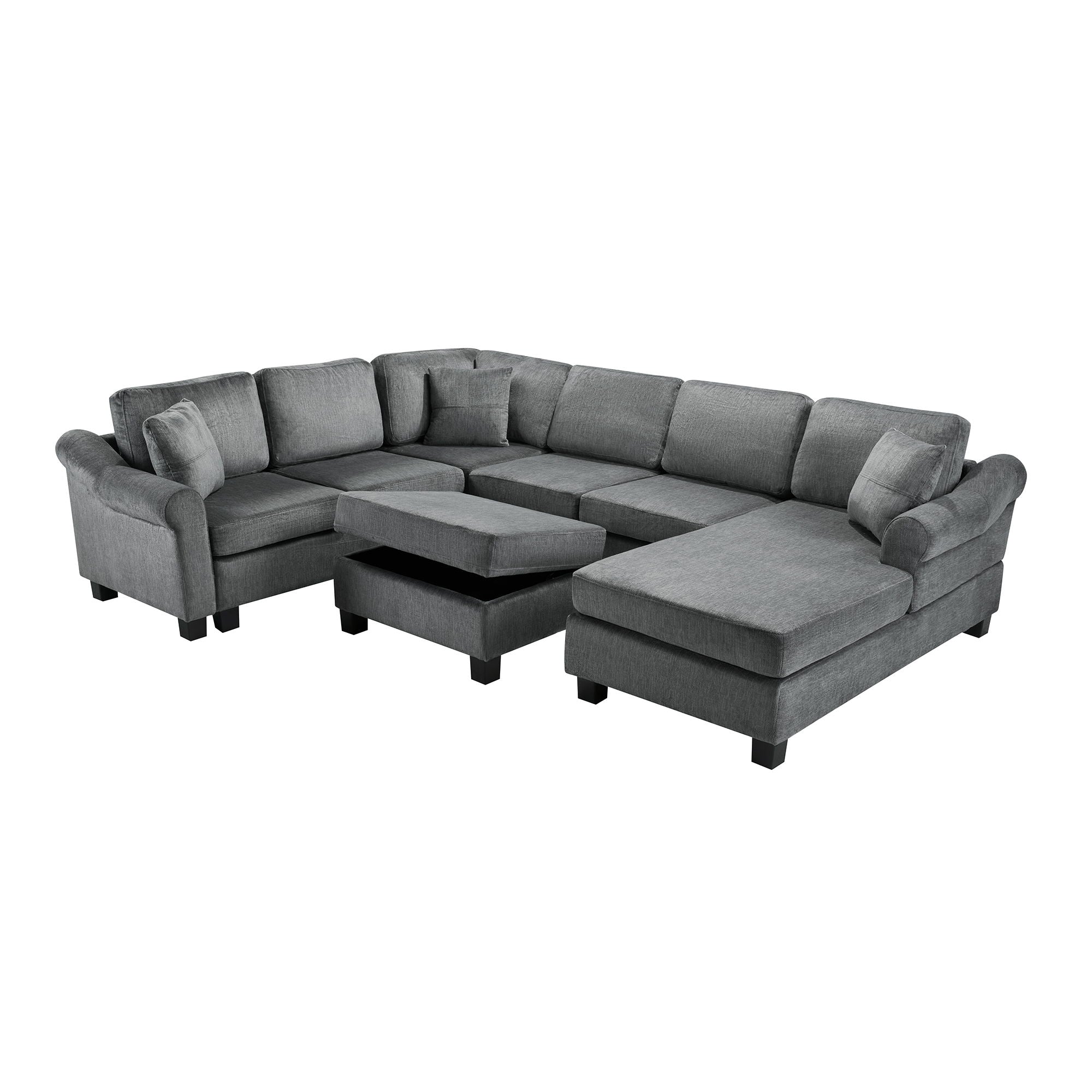 Contemporary U - Shaped Sectional Sofa With Movable Storage Ottoman