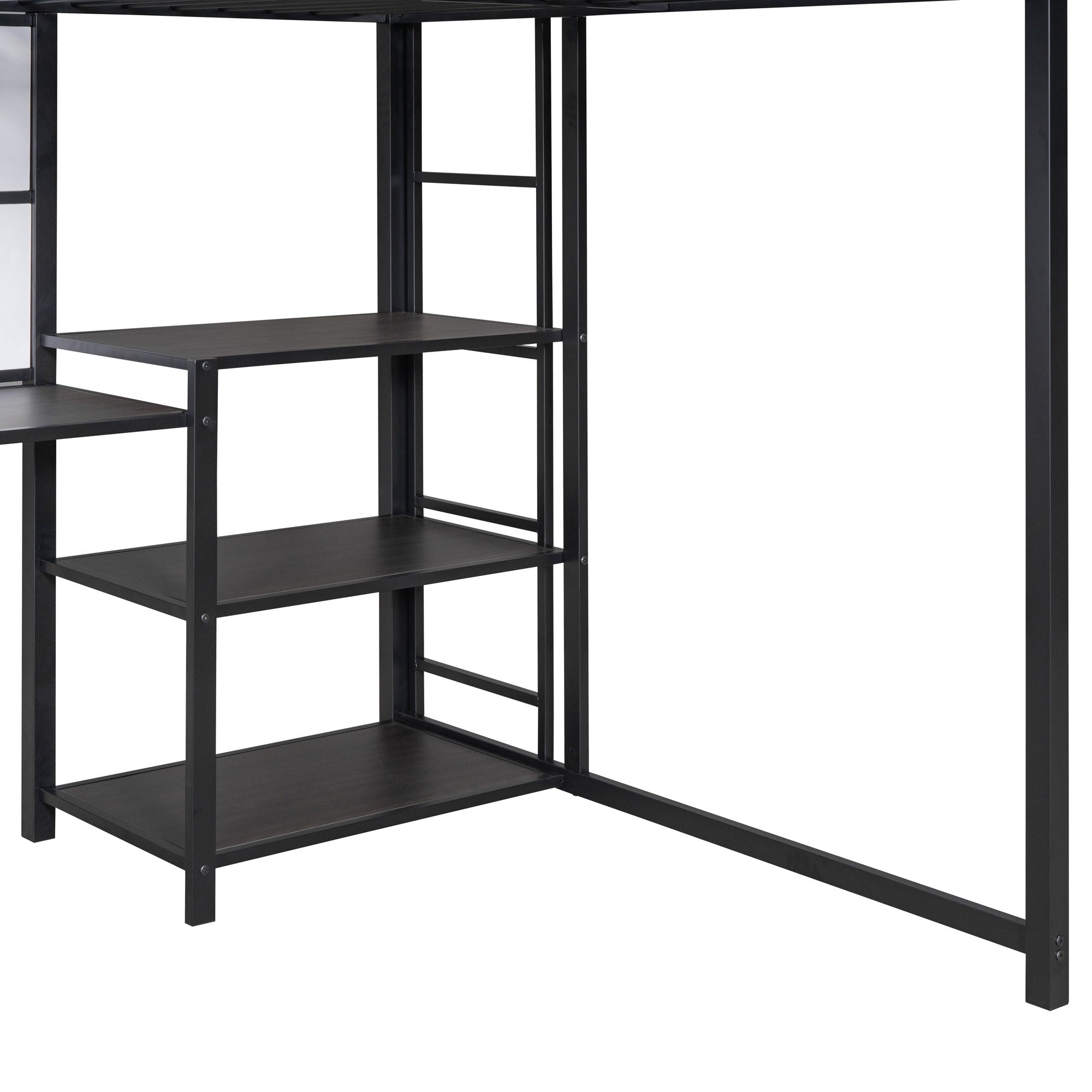 Metal Loft Bed With Desk, 3 Shelves And Ladder