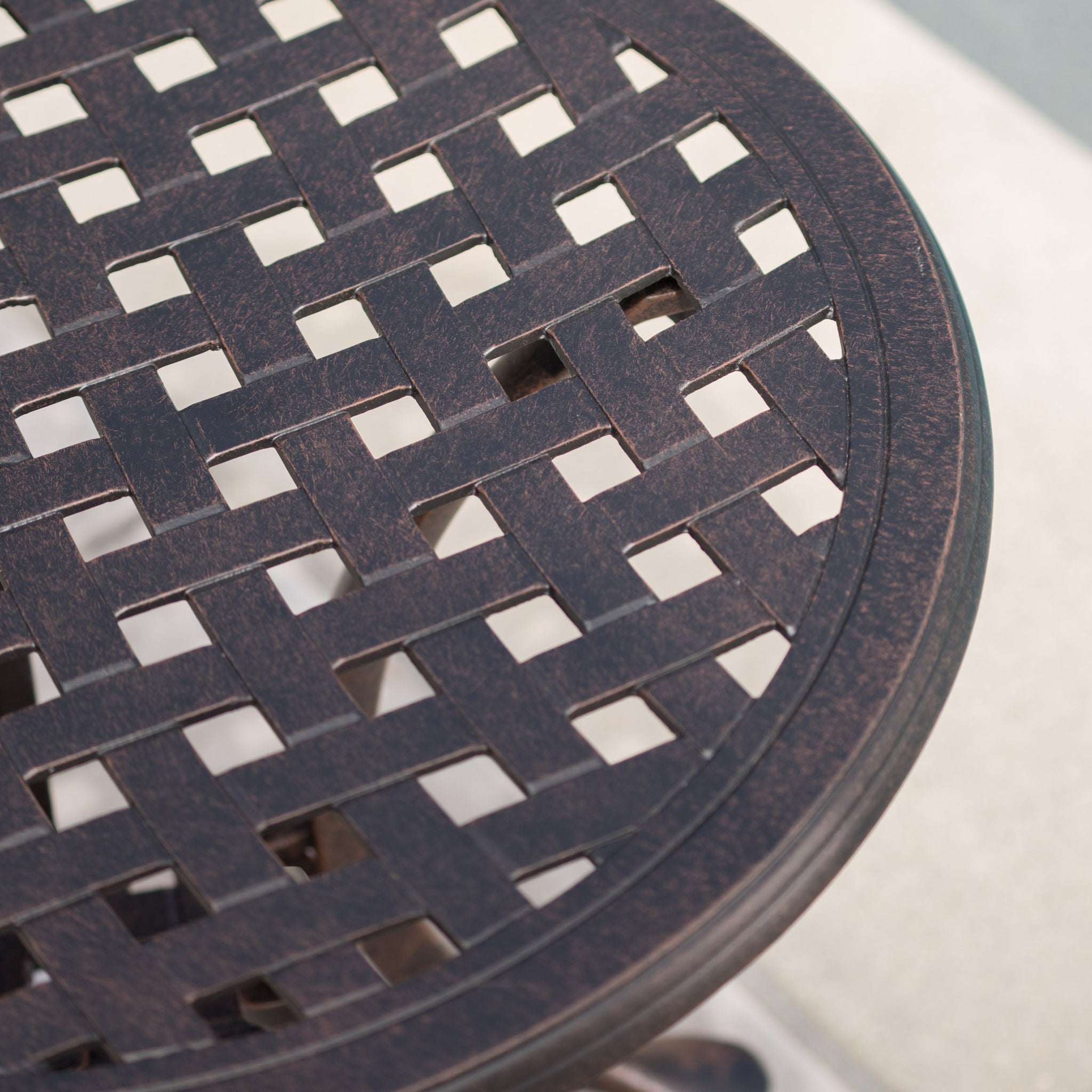 Lunaire - Outdoor Round Cast Aluminum Side Table With Lattice Top And Curved Legs - Bronze