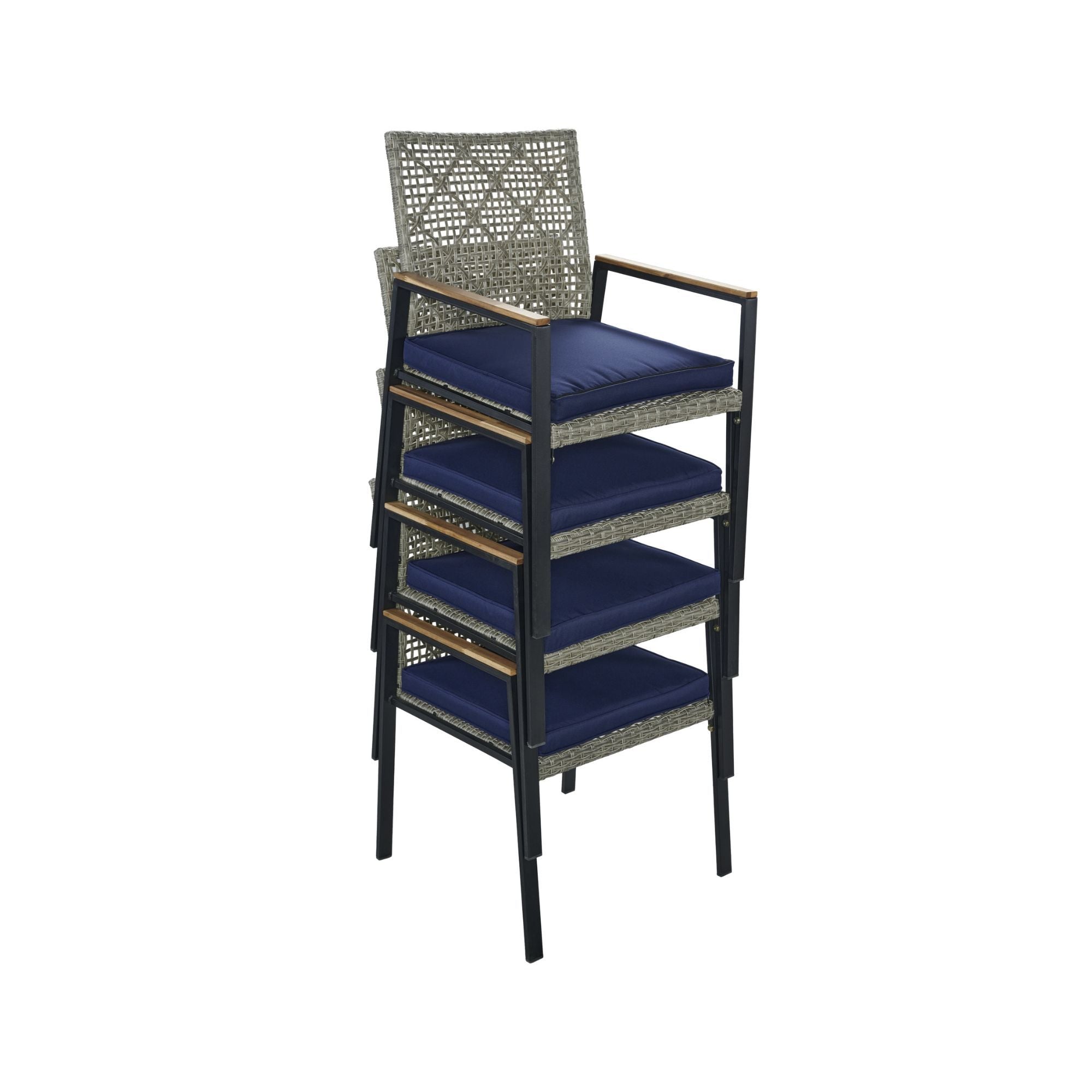 5 Piece Patio Dining Table Set, Acacia Wood Table Top With Umbrella Hole