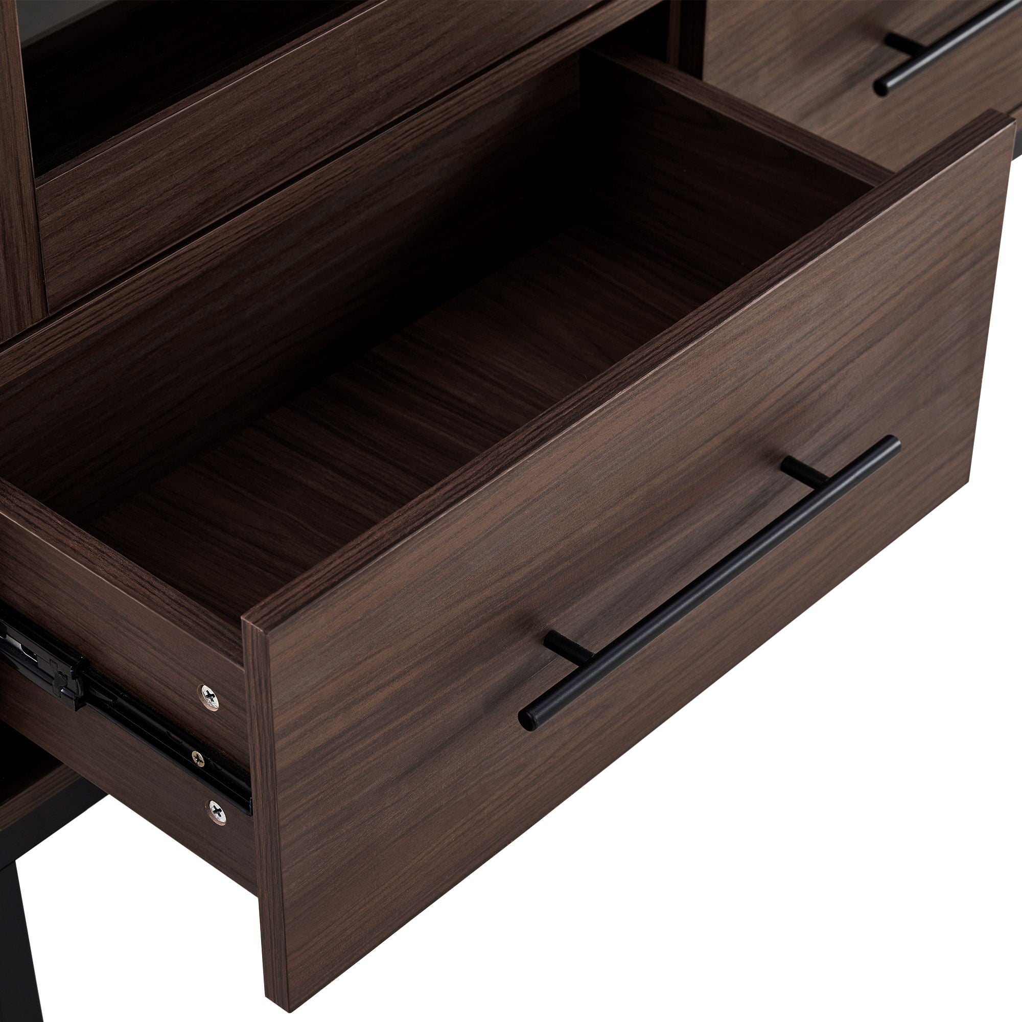 Modern Style Tall Display Cabinet With LED Lighting, Tempered Glass Door, 2 Drawers