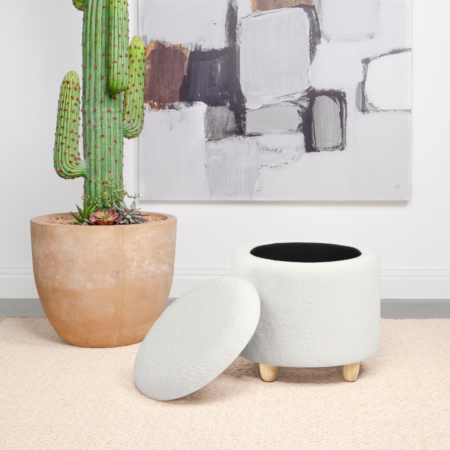 Coaster Fine Furniture Valia - Faux Sheepskin Upholstered Round Storage Ottoman | Meri Furniture