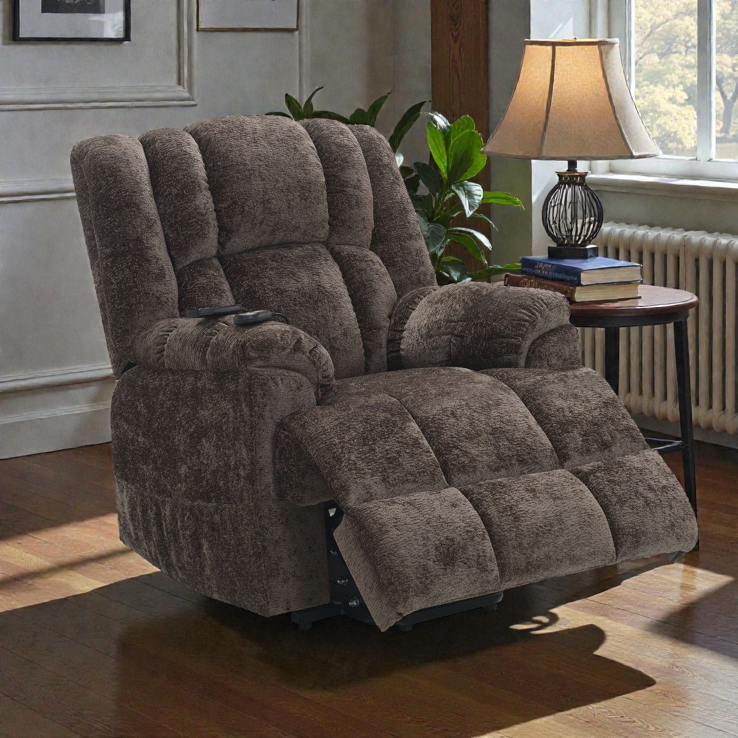 Power Motion Recliner With Lift Heating Massage Function - Brown