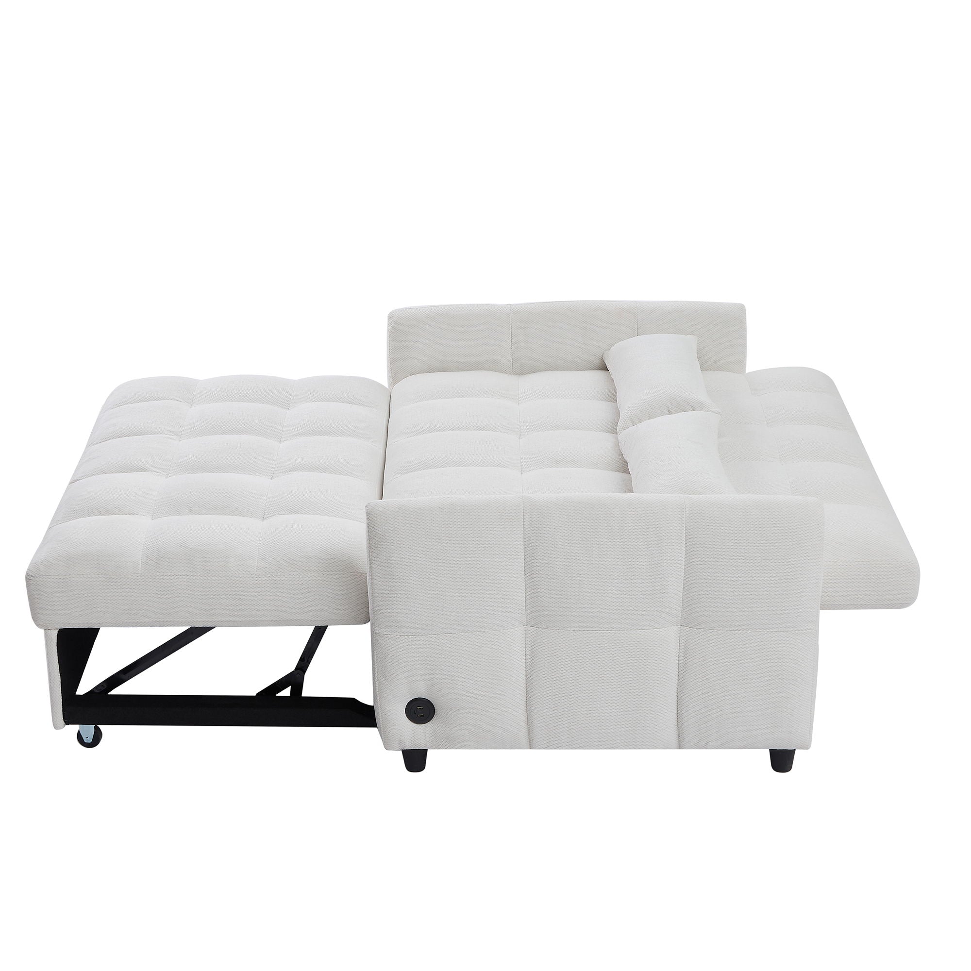 Loveseat Sofa Pull-Out Bed With Adjustable Backrest, 3 USB Ports And 2 Lumbar Pillows For Living Room