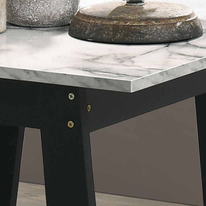 Kenzo 19"W Black End Table with Faux Marble Top Finish