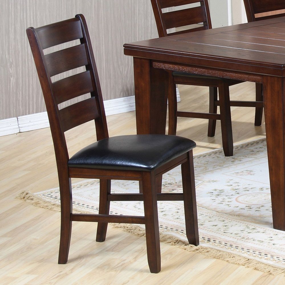 ACME Urbana - Side Chair (Set of 2) - Black Synthetic Leather & Cherry Finish | Meri Furniture