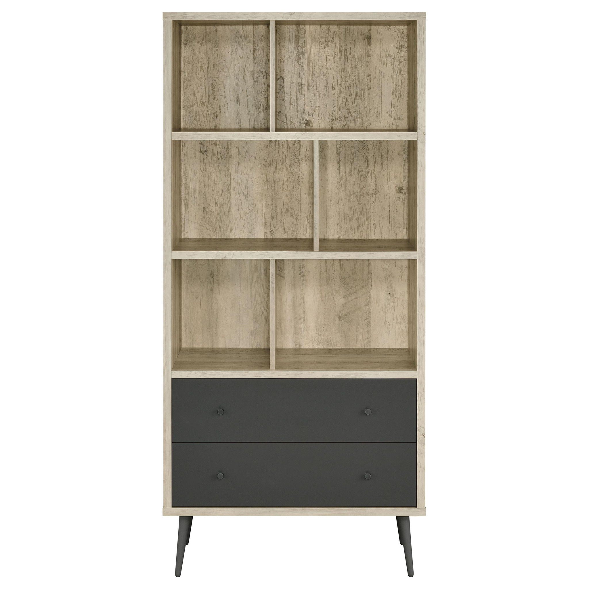 Maeve 70-inch 3-shelf Bookcase with Drawers Distressed Pine