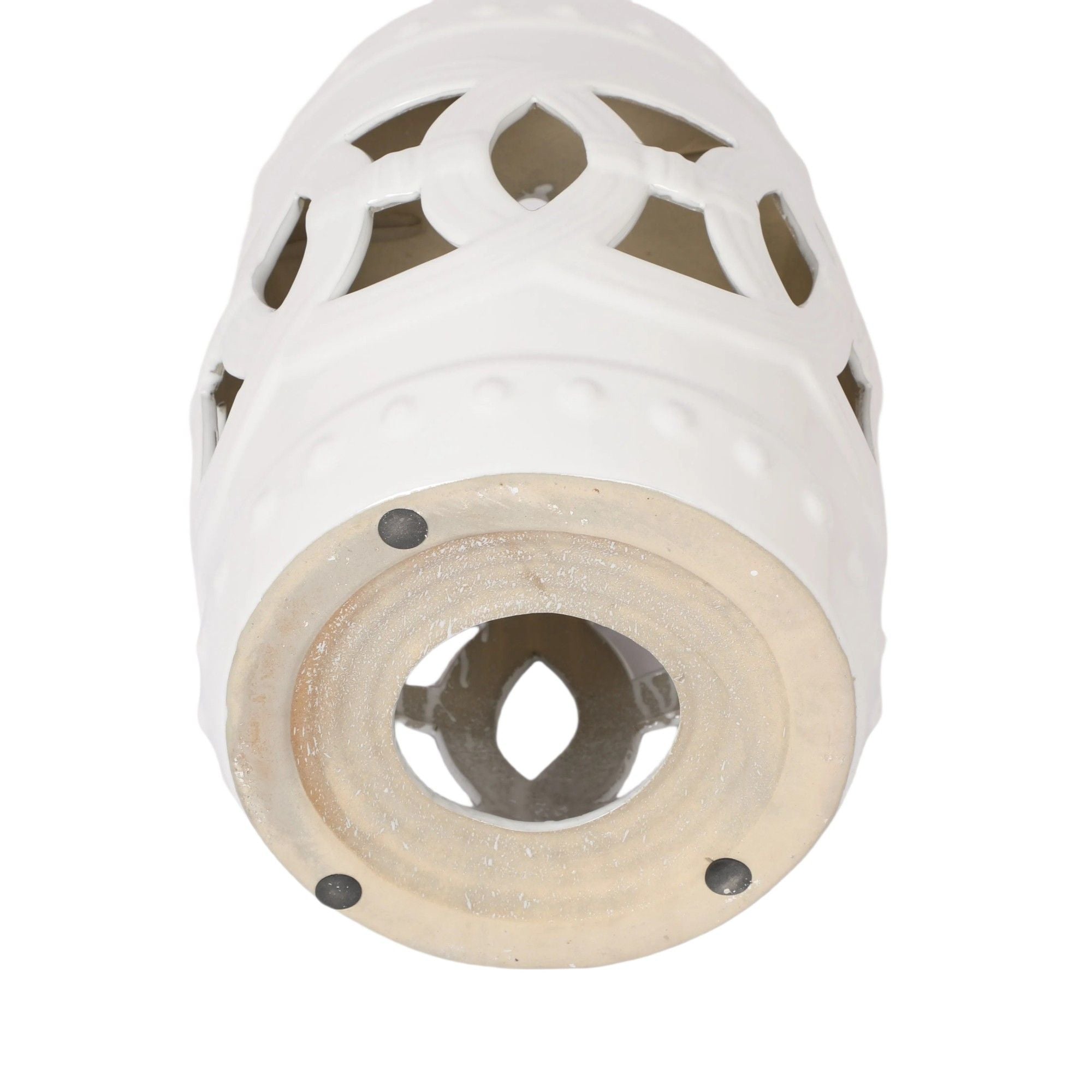 Elegant Glazed Ceramic Drum Stool Indoor / Outdoor Side Table Accent Garden Stool - White