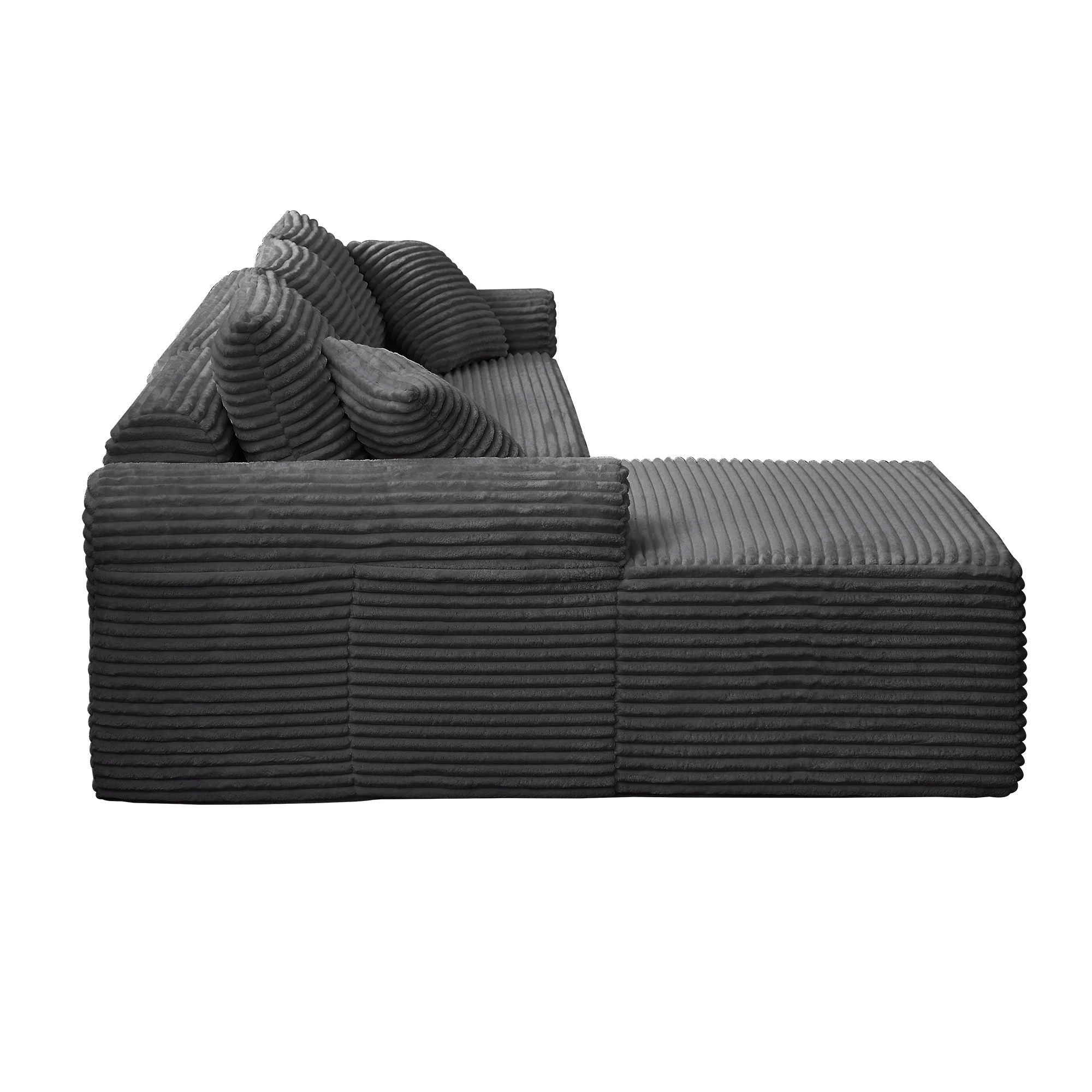 Modular Corduroy Sectional With Arched Armrests, Includes 3 Back Cushions & 2 Throw Pillows