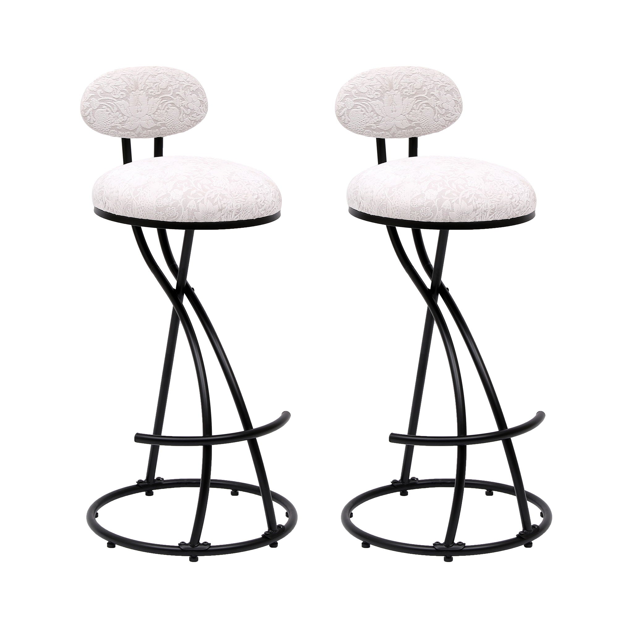 Round Print Bar Stools Upholstered Chairs For Kitchen (Set of 2)