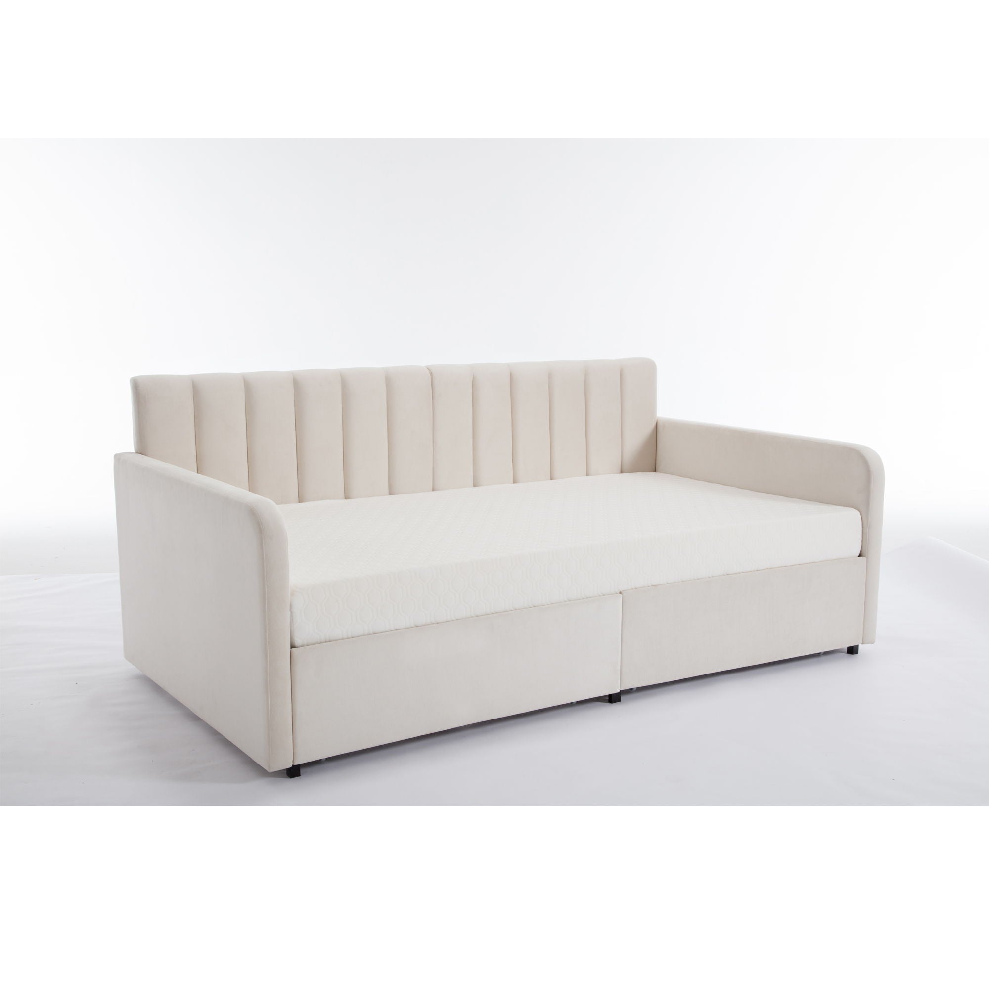 Flora - Upholstered Daybed With 2 Drawers Ribbed Tufted Backrest in Lavish Modern Design