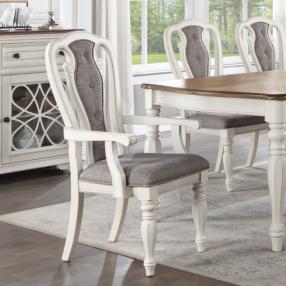 ACME Florian - Arm Chair (Set of 2) - Gray & Antique White | Meri Furniture