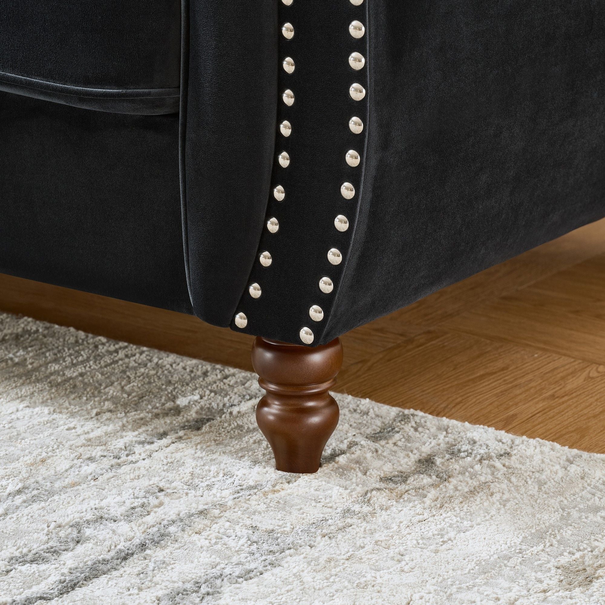 Chesterfield Velvet Upholstery Fabric Sofa With Roll Armrest & Nailhead, Mid Century Modern 3 And 3 Seater Couch