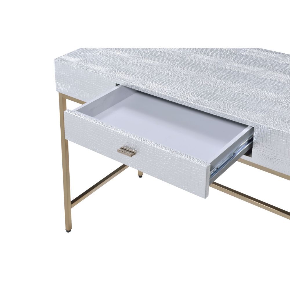 ACME Piety - Vanity Desk - Silver PU & Champagne | Meri Furniture