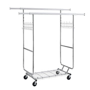 Heavy Duty Double Clothing Garment Rack With Shelves - Silver