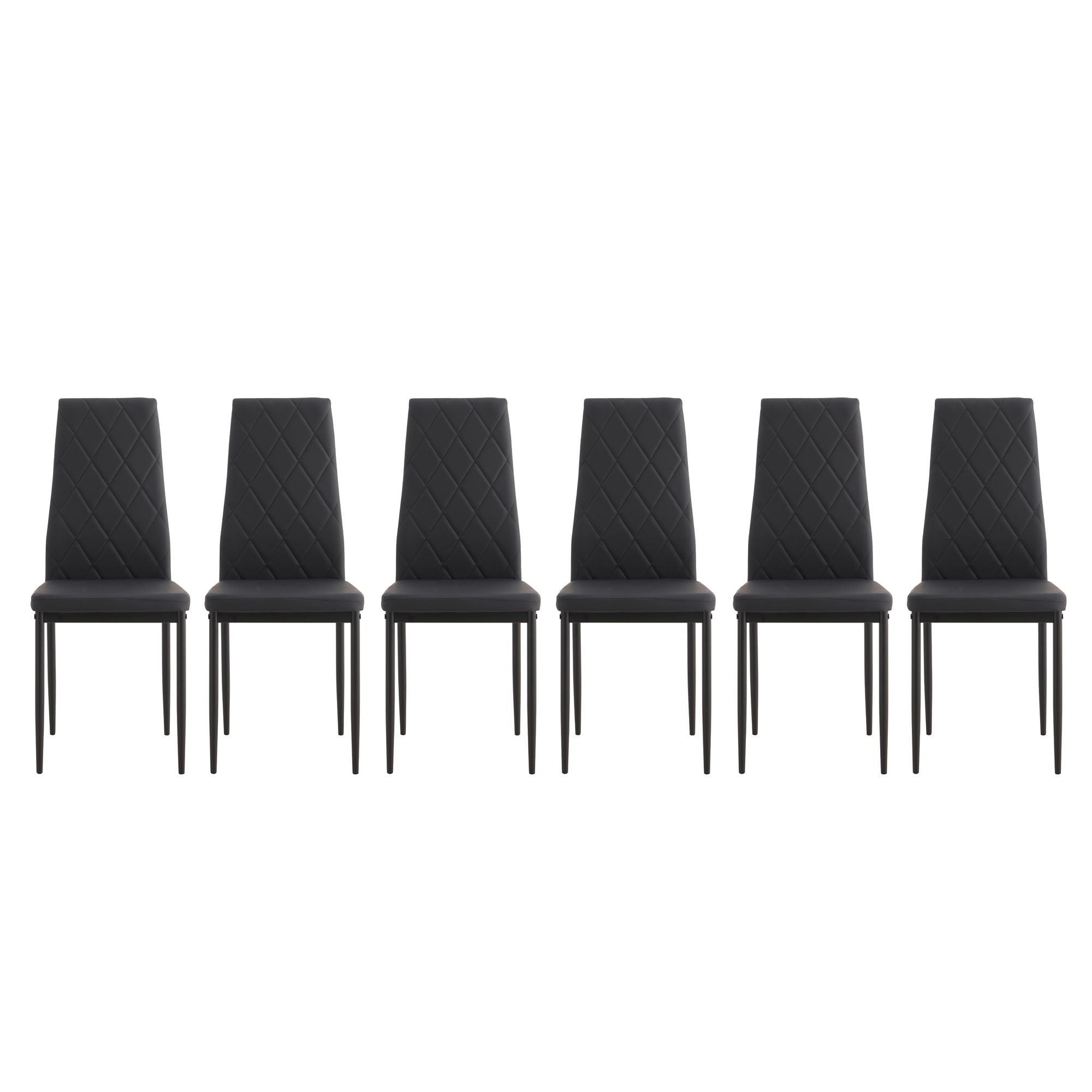 Modern 7 Piece Dining Table Set With Glass Top And Chairs - Black