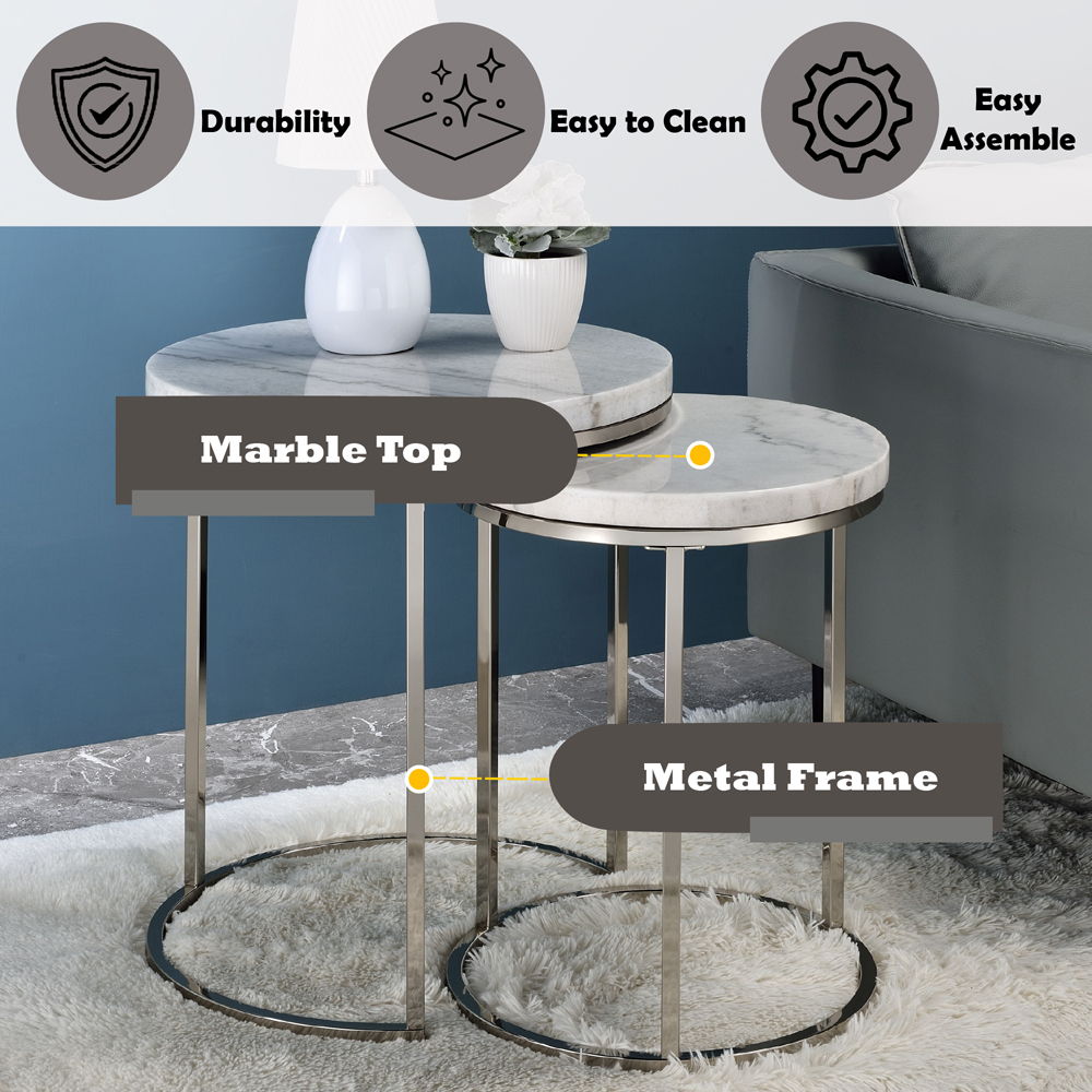 Zaidee - Nesting Table Set - Marble Top & Nickel