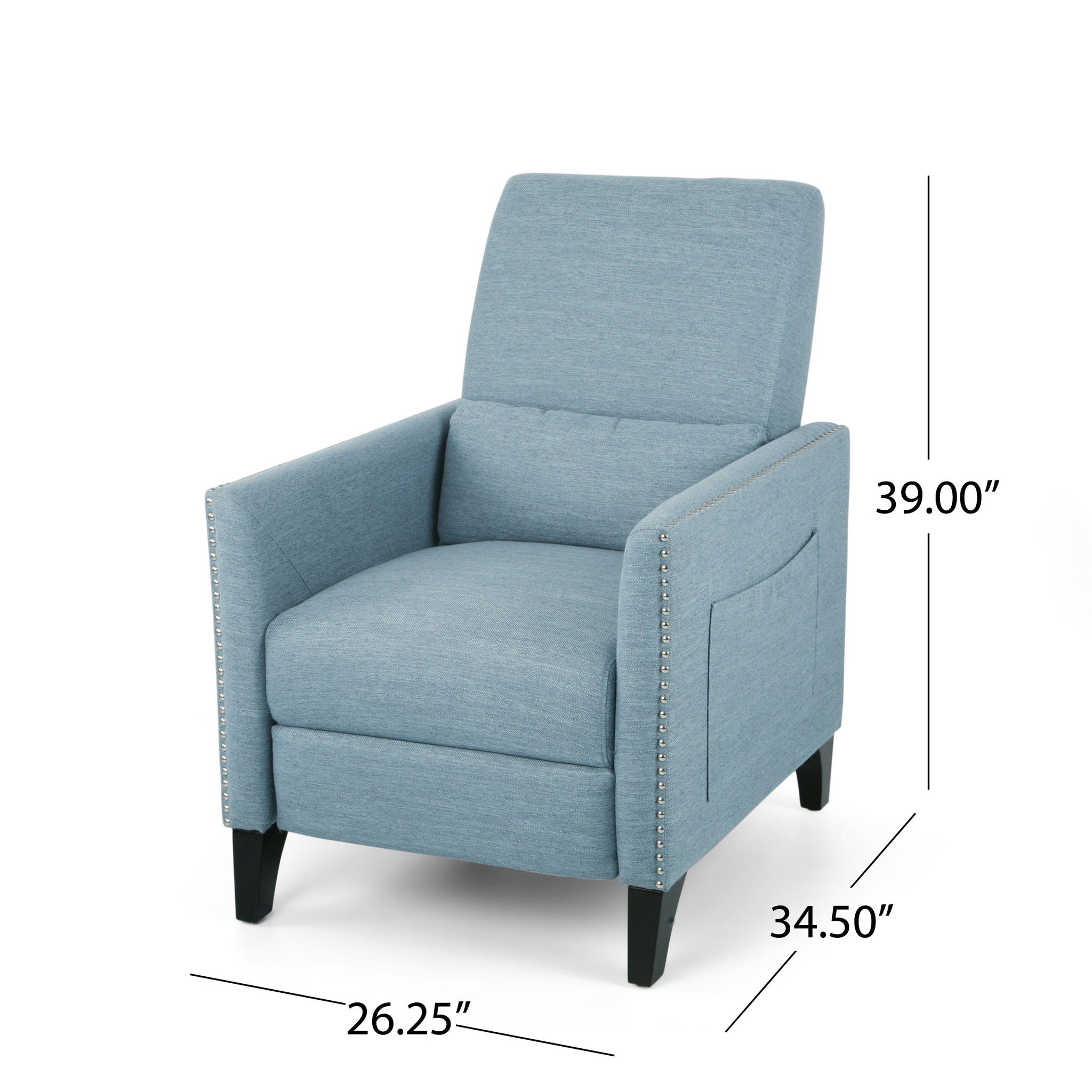 Repose Upholstered Recliner Chair With Nailhead Trim And Side Pocket - Light Blue
