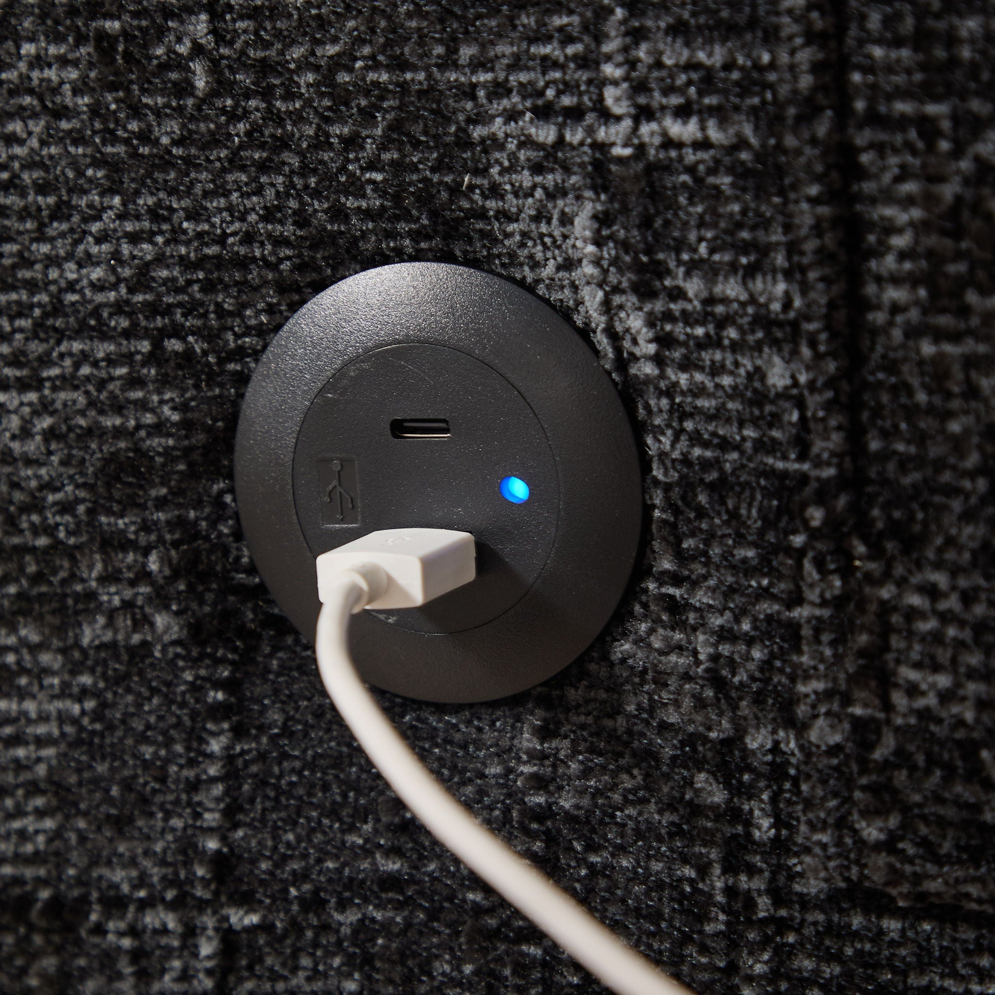 Chenille 2 Seater Sofa With LED Light, USB Charging Port, And Storage Bag