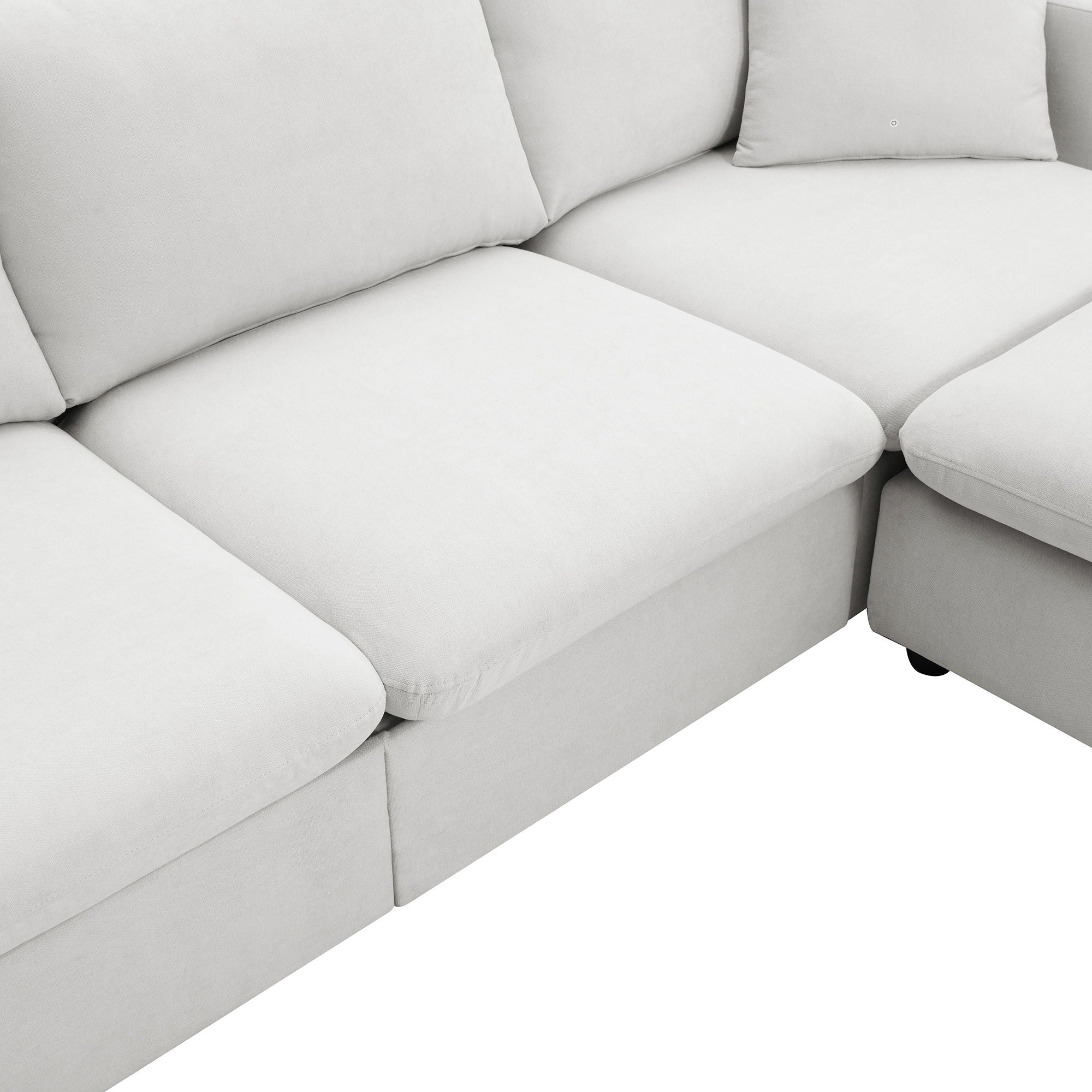 Modern Sectional Sofa With Throw Pillows, Cloud L Shaped Couch Set With Wide 4 Seat Comfy Couch Set With Movable Ottoman