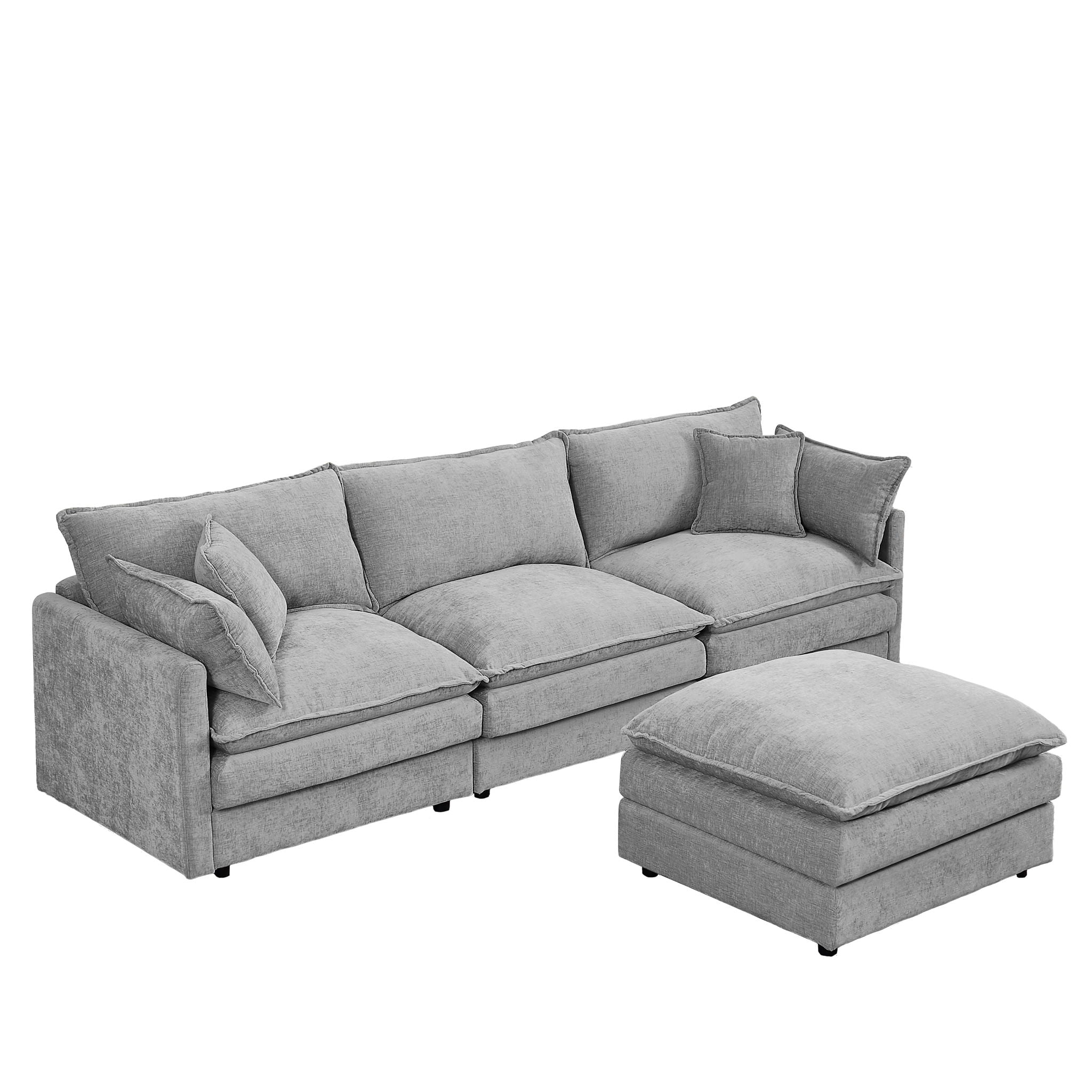 L Shaped Modular Sectional Sofa With Movable Ottoman, 3 Seater Comfortable Seating