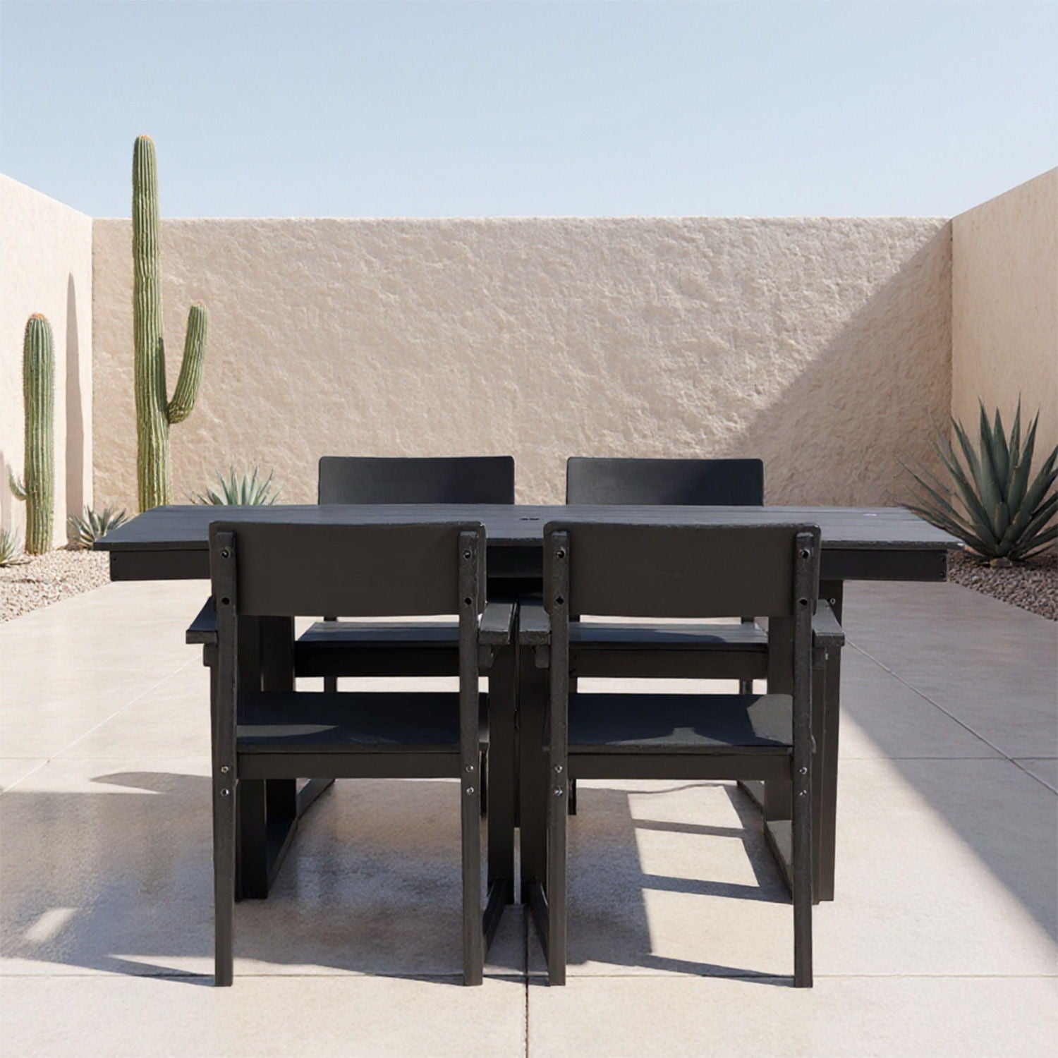 5 Piece Outdoor Dining Set, Table With Umbrella Hole And 4 Armrest Chairs