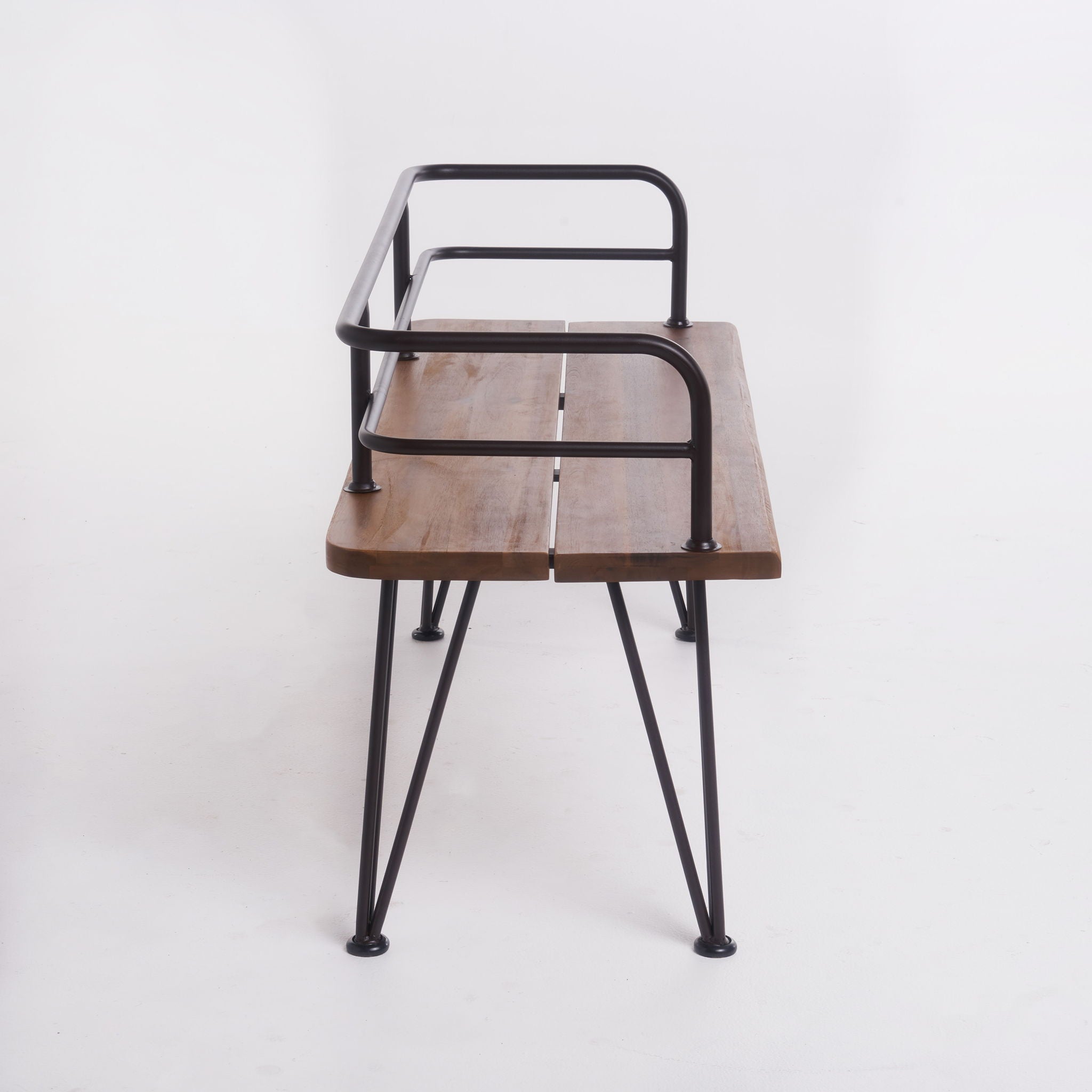 Outdoor Bench With Powder Coated Iron Frame - Teak