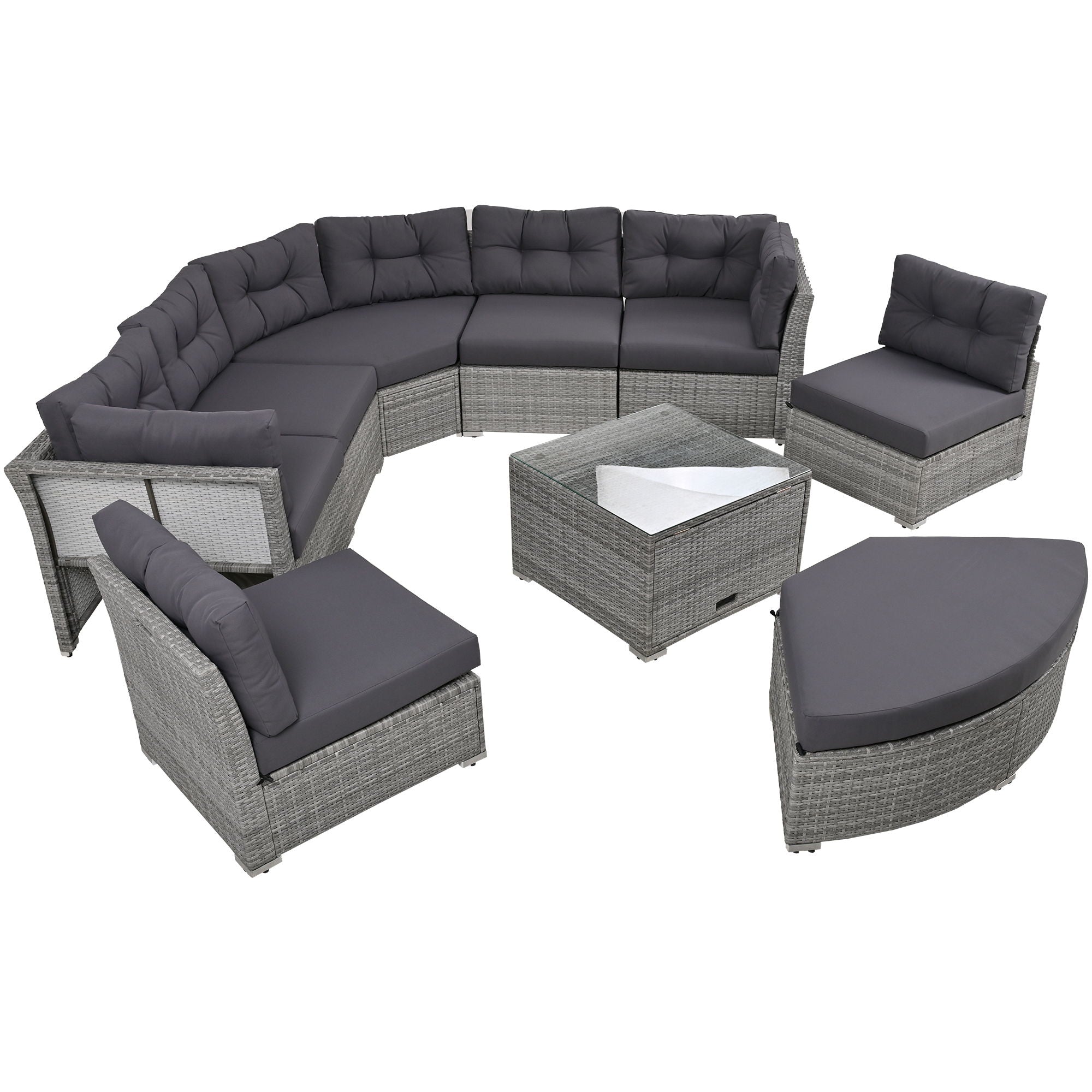 Elegant Patio Furniture Set Outdoor Daybed Rattan Sectional With Cushions And Center Table - Gray